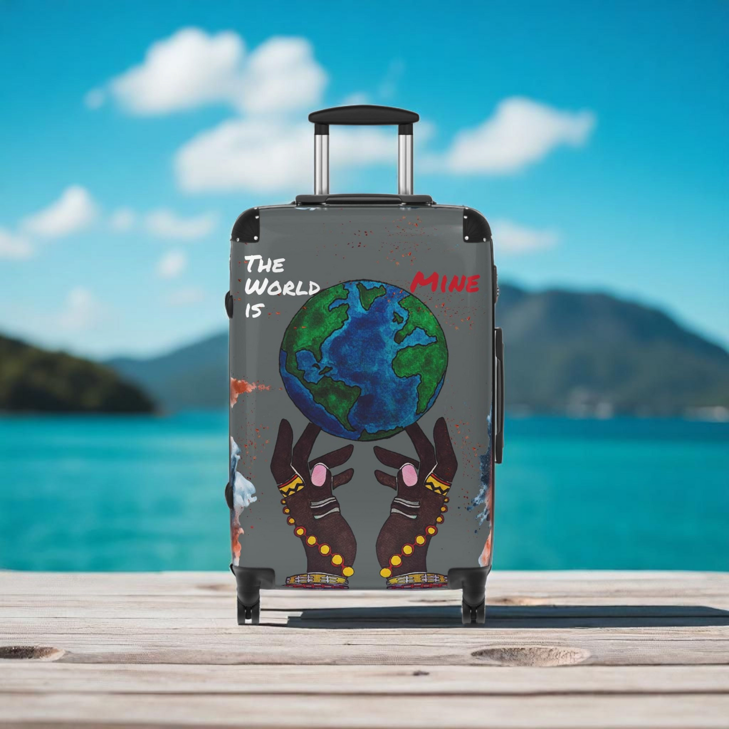 Handcrafted Afro Galactic Art Suitcase, Travel Luggage, African Inspired Carry-On Bag