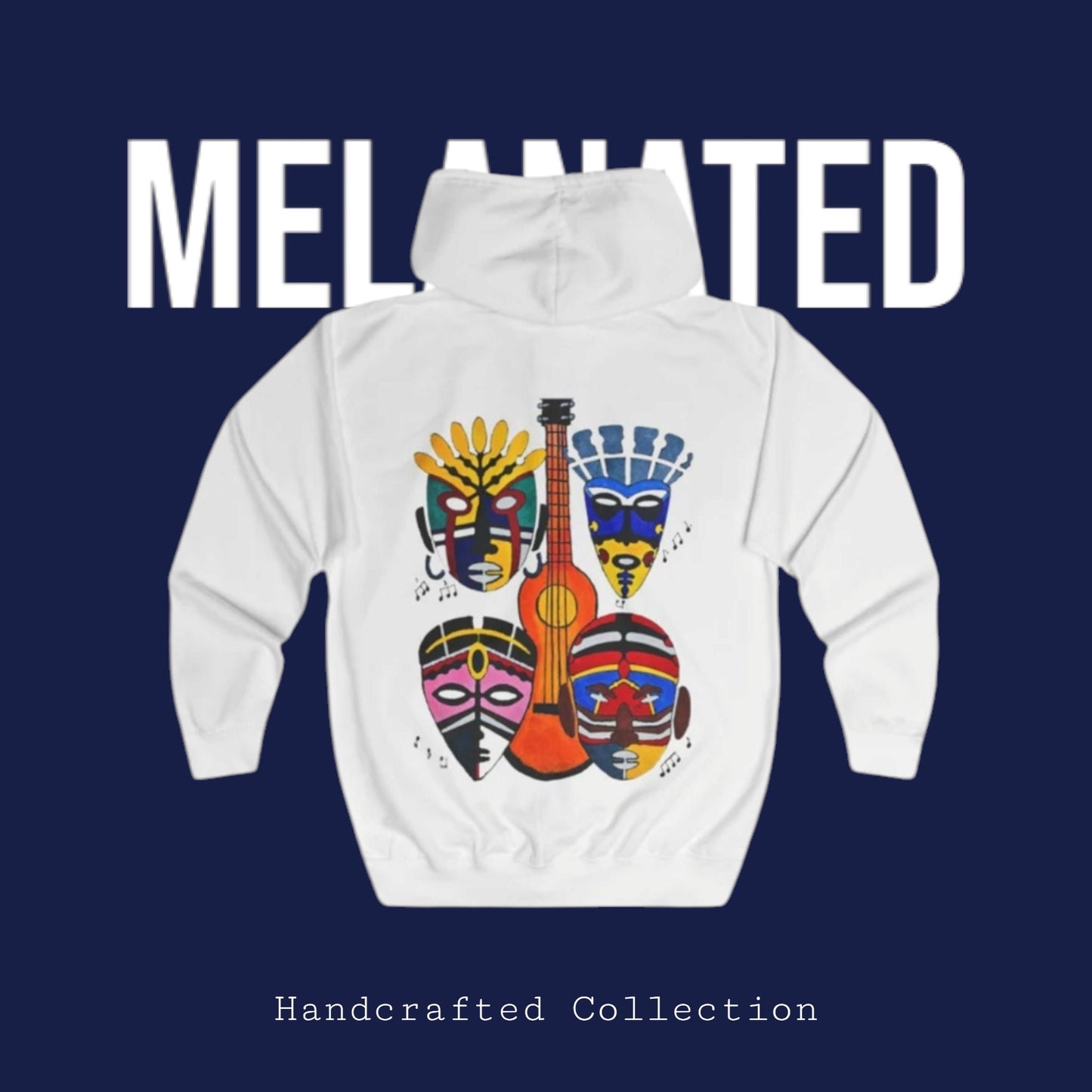 Unisex Graphic Hoodie with Hand Drawn Singing Tribal Mask Art , Trendy Casual Wear