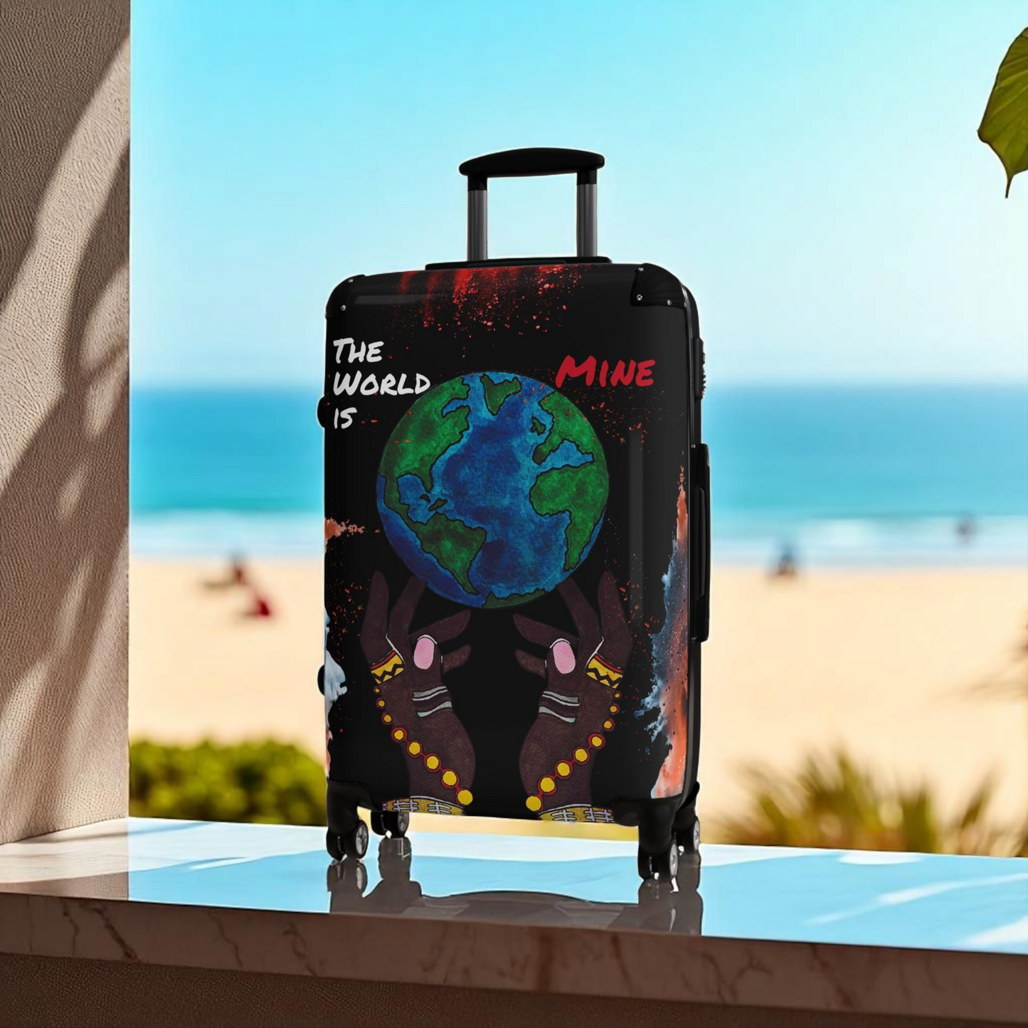Handcrafted Afro Galactic Art Suitcase, Travel Luggage, African Inspired Carry-On Bag