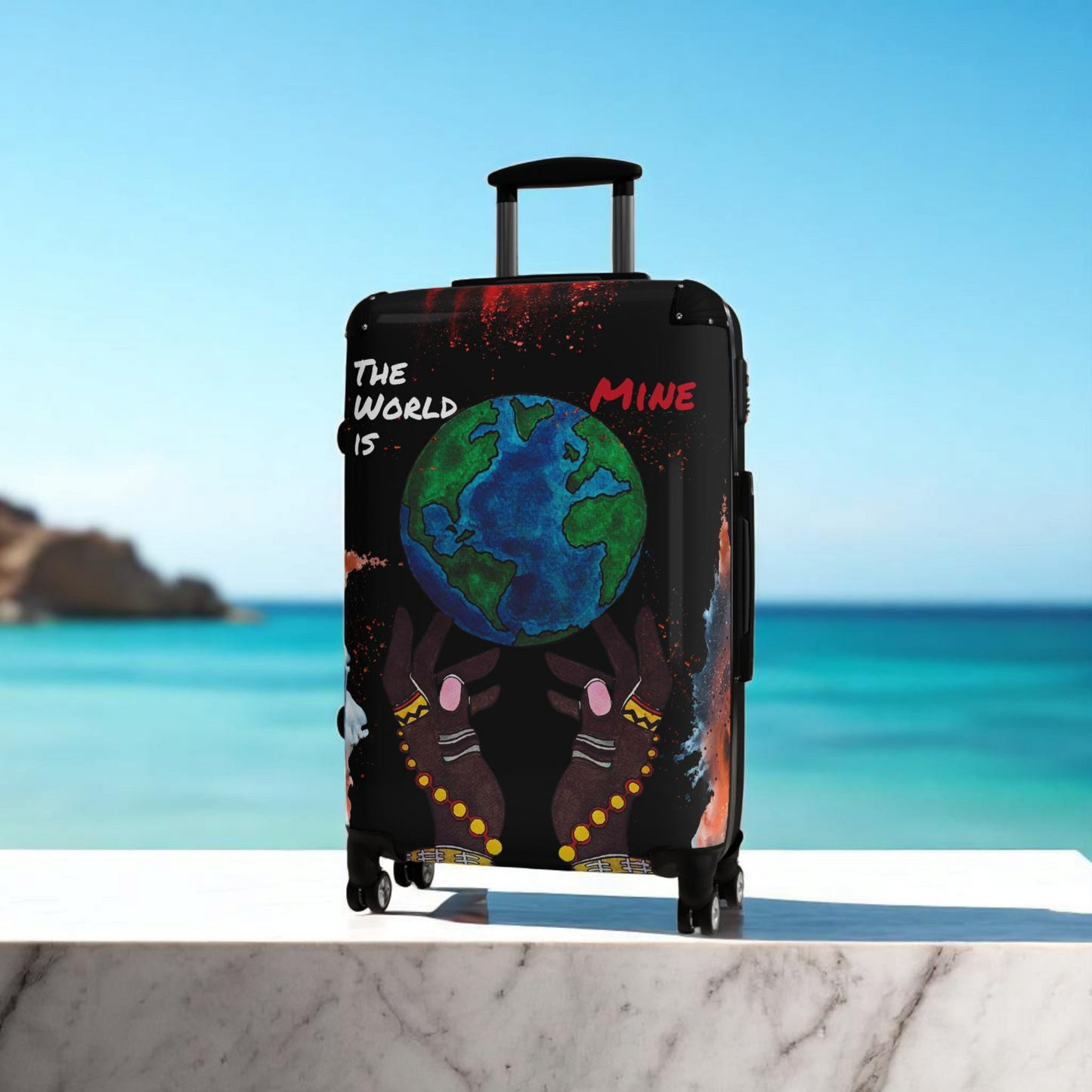 Handcrafted Afro Galactic Art Suitcase, Travel Luggage, African Inspired Carry-On Bag