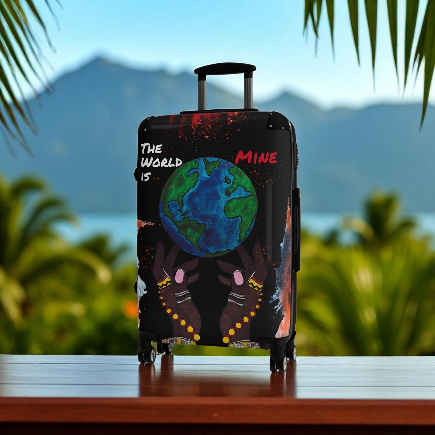 Handcrafted Afro Galactic Art Suitcase, Travel Luggage, African Inspired Carry-On Bag