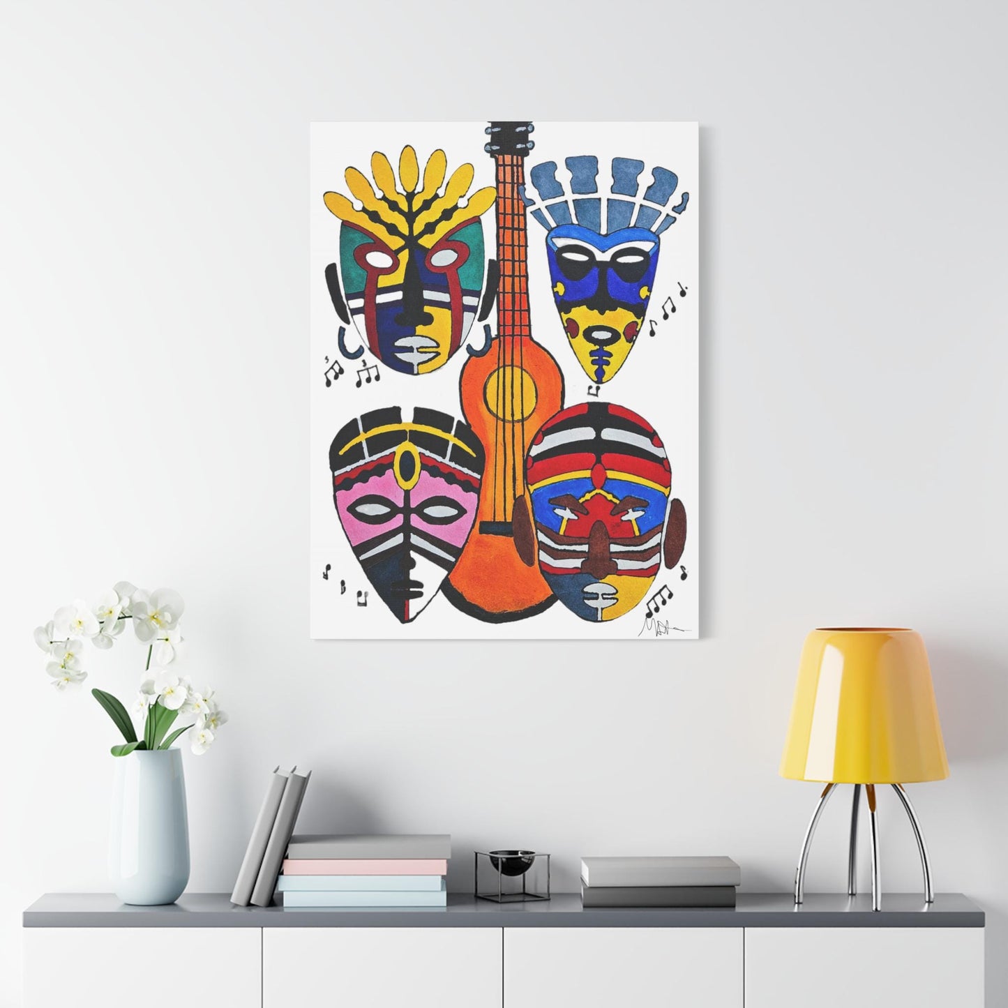 Tribal Mask Canvas, Singing Mask Painting, Wall Art Decor, Home Office Decoration