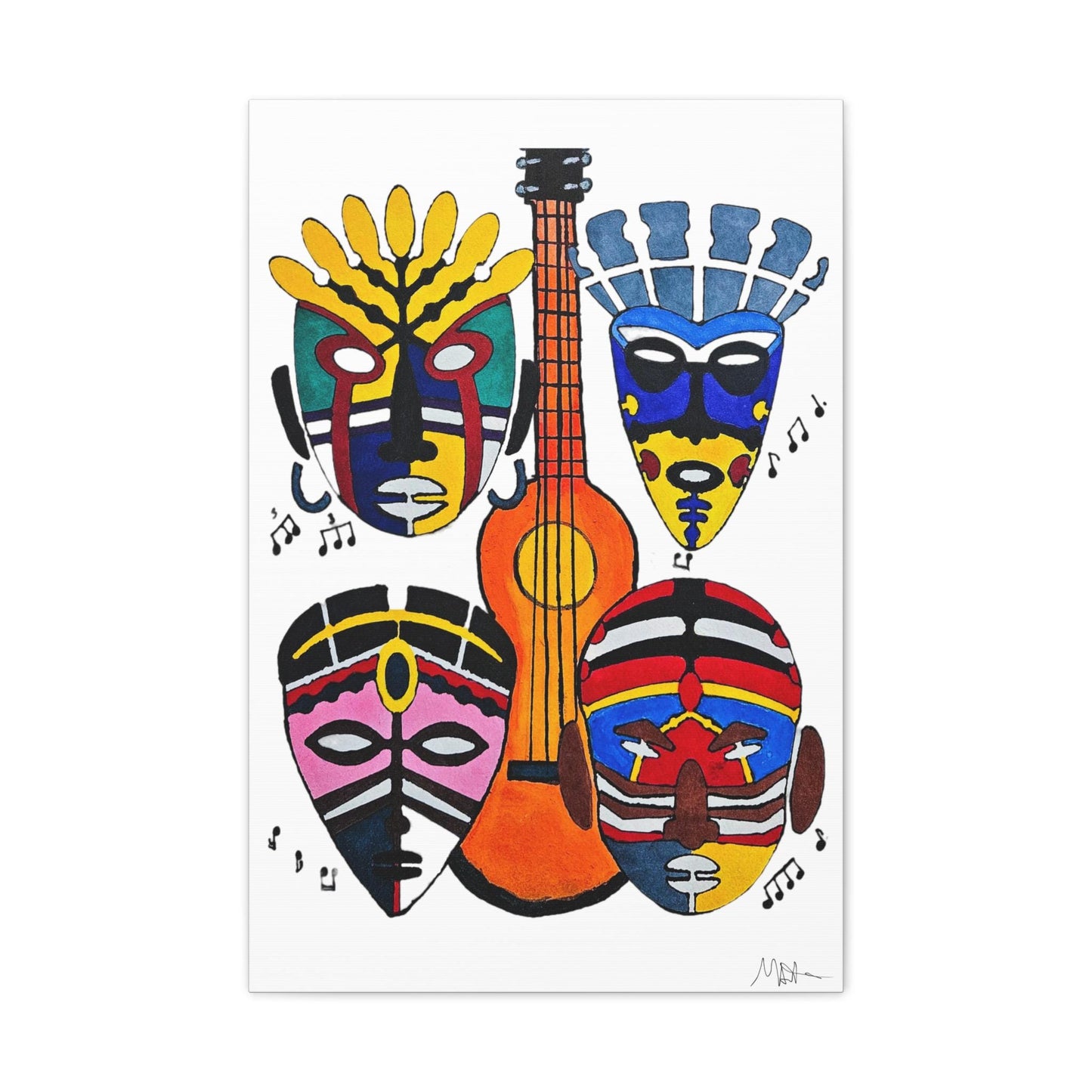 Tribal Mask Canvas, Singing Mask Painting, Wall Art Decor, Home Office Decoration