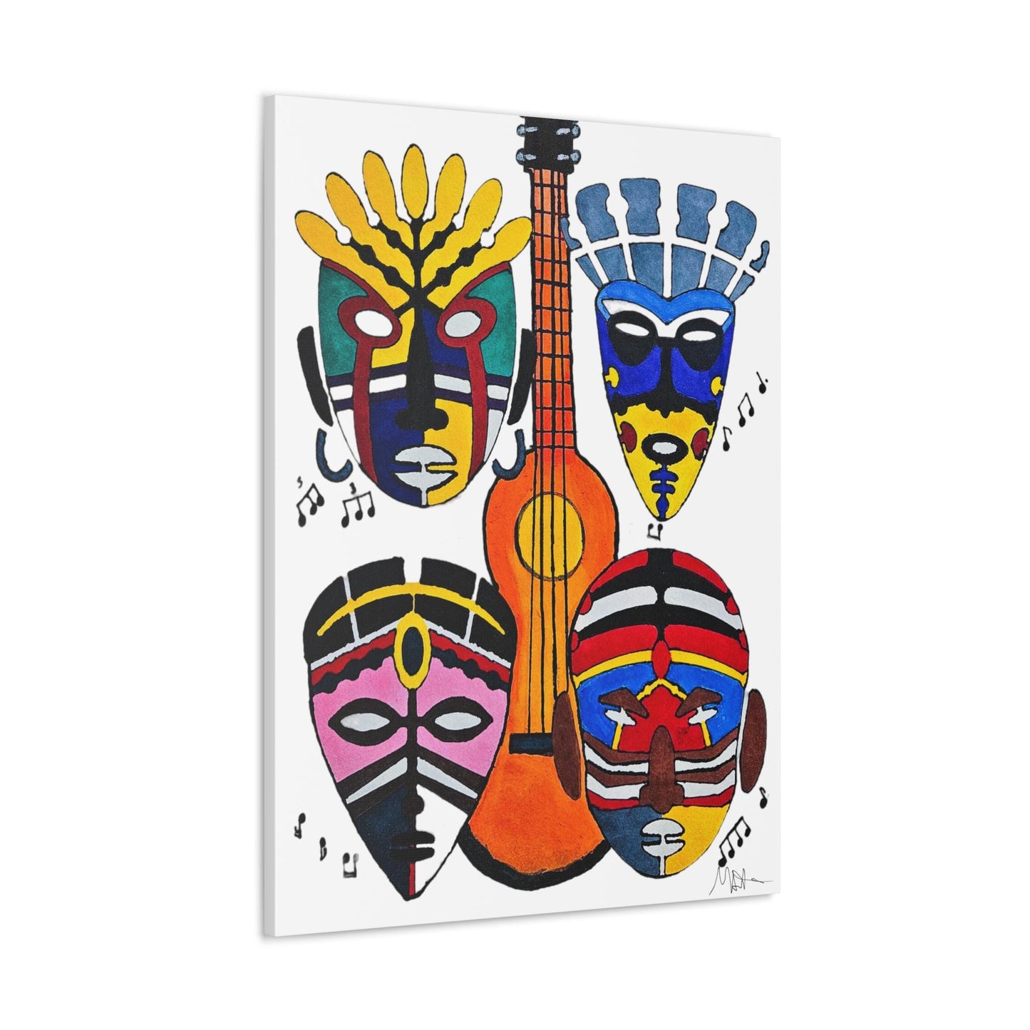 Tribal Mask Canvas, Singing Mask Painting, Wall Art Decor, Home Office Decoration