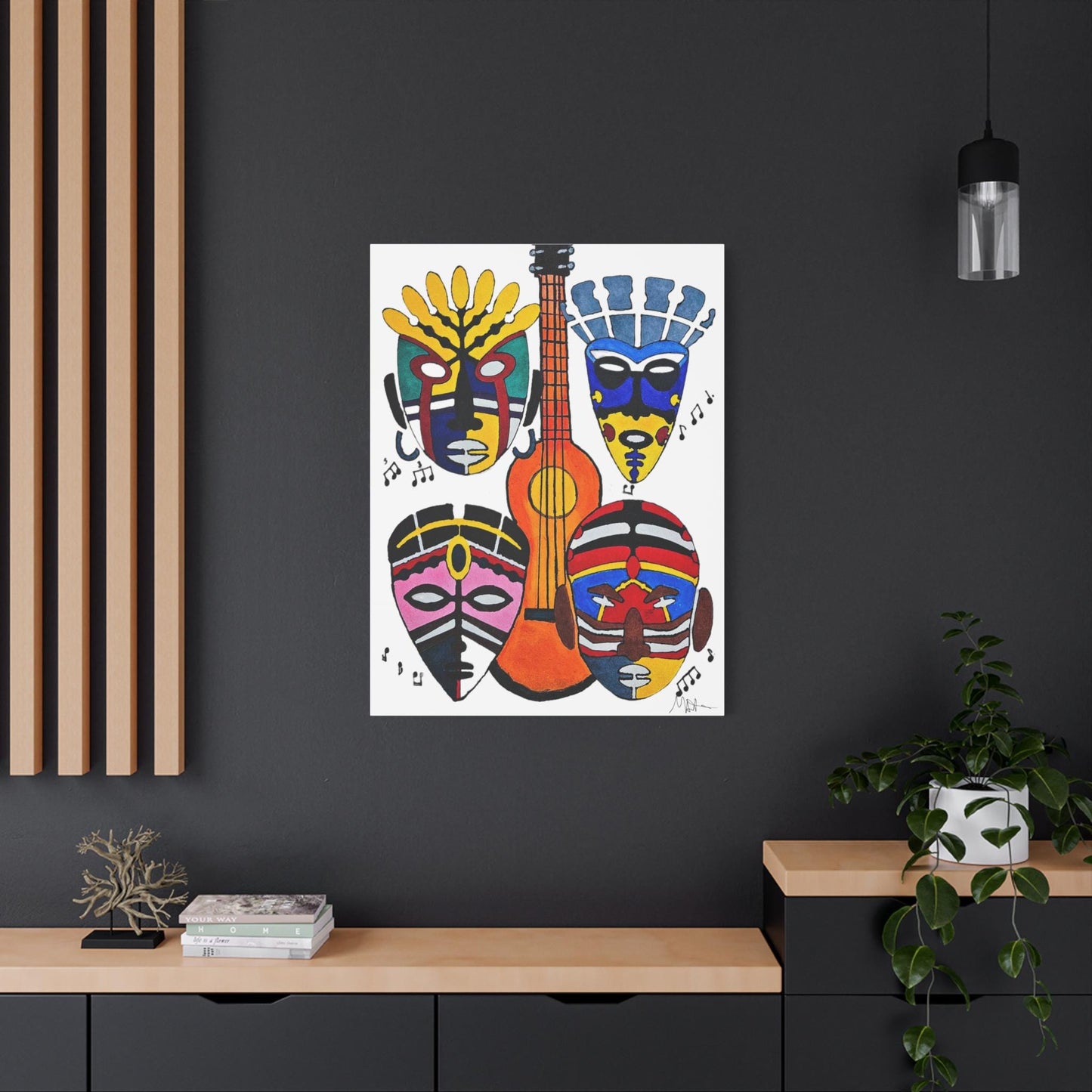 Tribal Mask Canvas, Singing Mask Painting, Wall Art Decor, Home Office Decoration