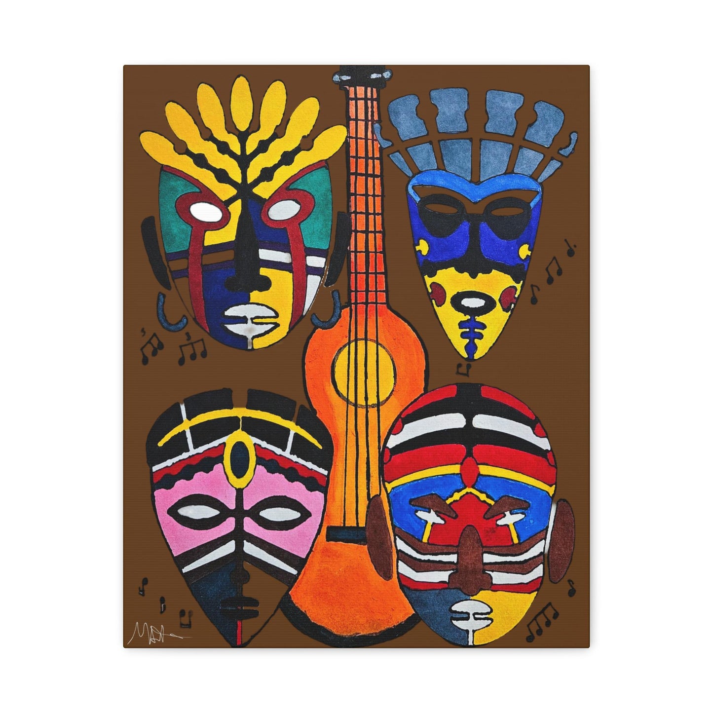 Tribal Mask Canvas, Singing Mask Painting, Wall Art Decor, Home Office Decoration