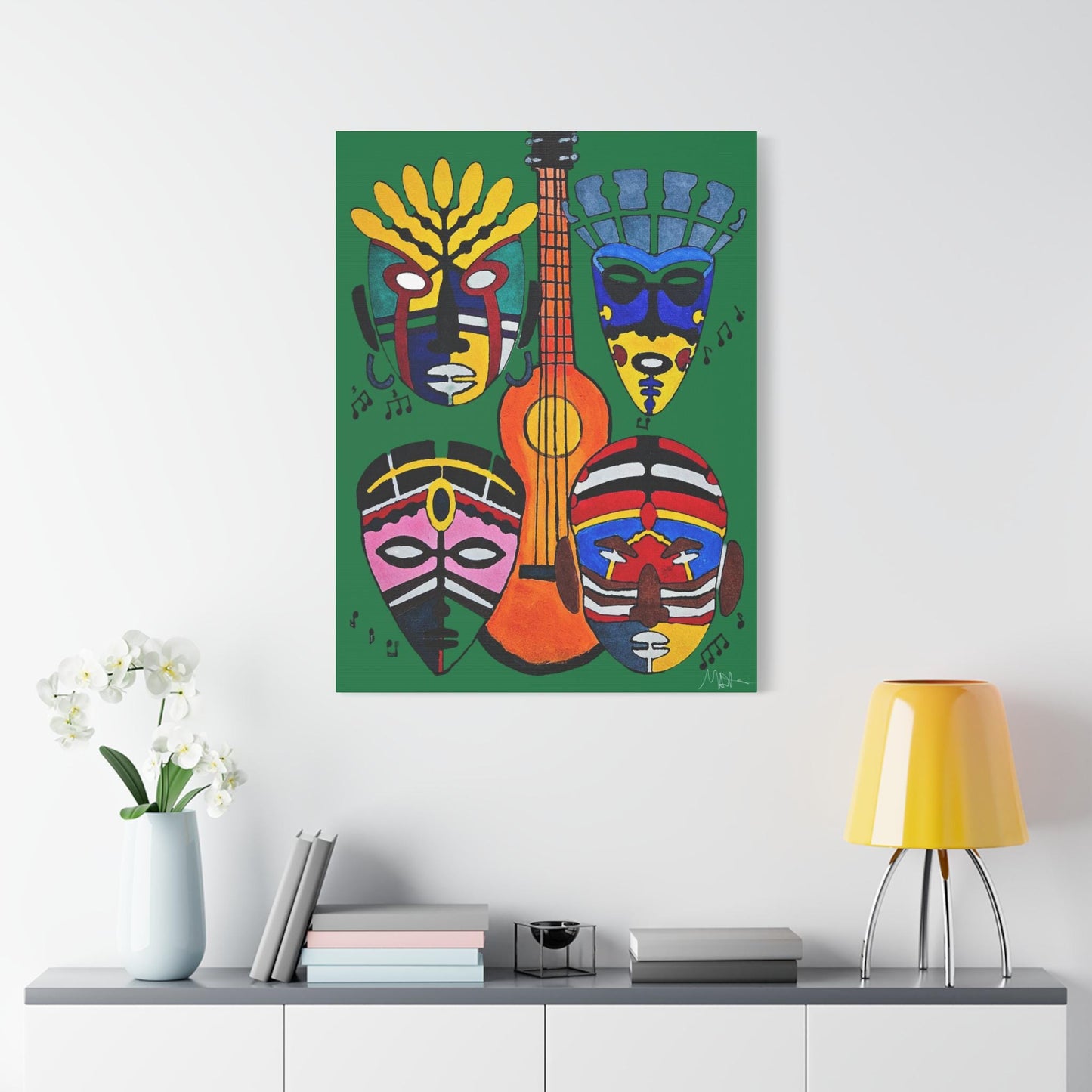 Tribal Mask Canvas, Singing Mask Painting, Wall Art Decor, Home Office Decoration