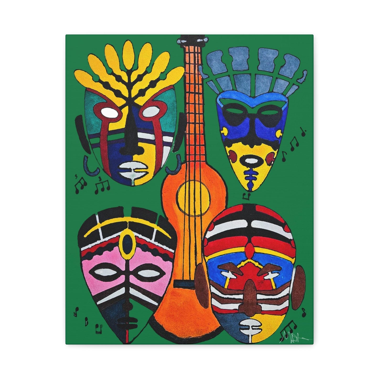Tribal Mask Canvas, Singing Mask Painting, Wall Art Decor, Home Office Decoration