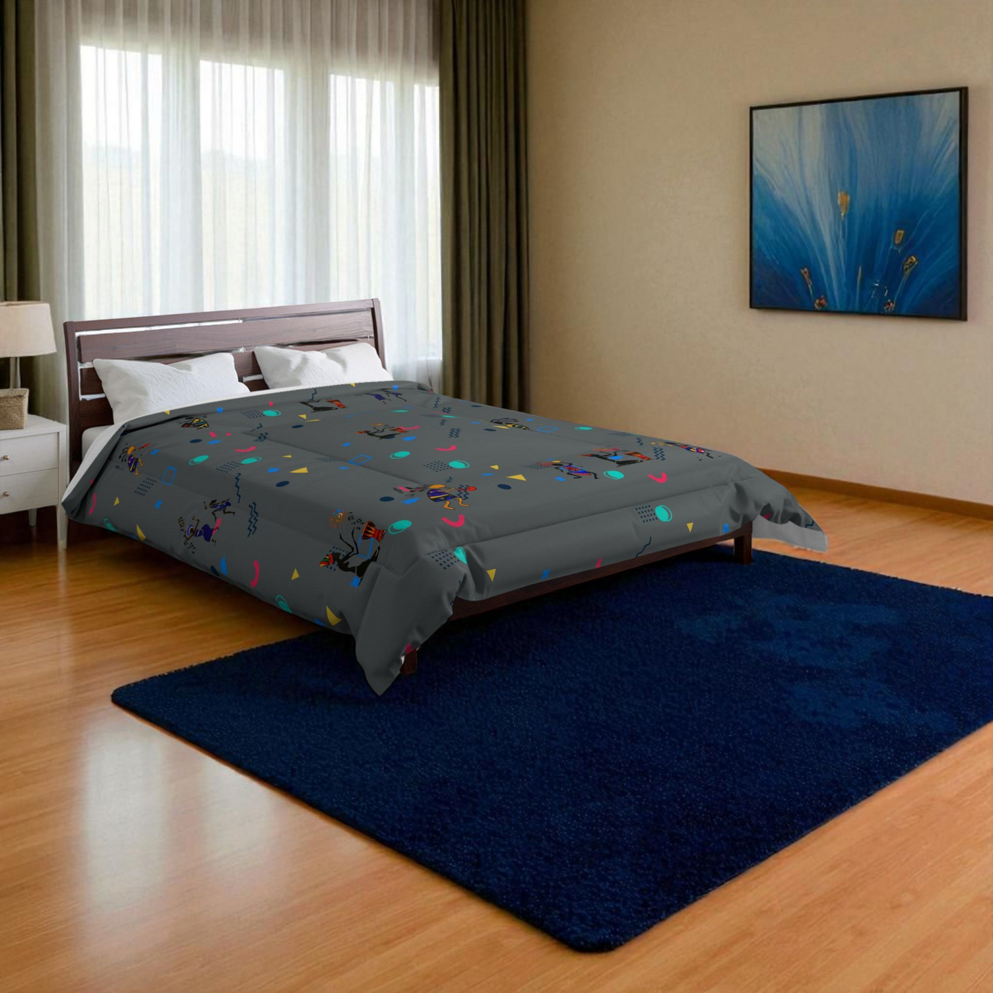 Afro Music Cartoon Comforter, Handcrafted Bedspread for Music Lovers, Unique African Art Comforter