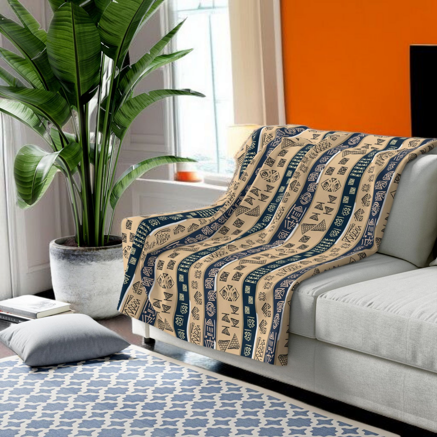 African Patterned Sherpa Fleece Blanket, Ethnic Throw Blanket, Cozy Winter Home Decor