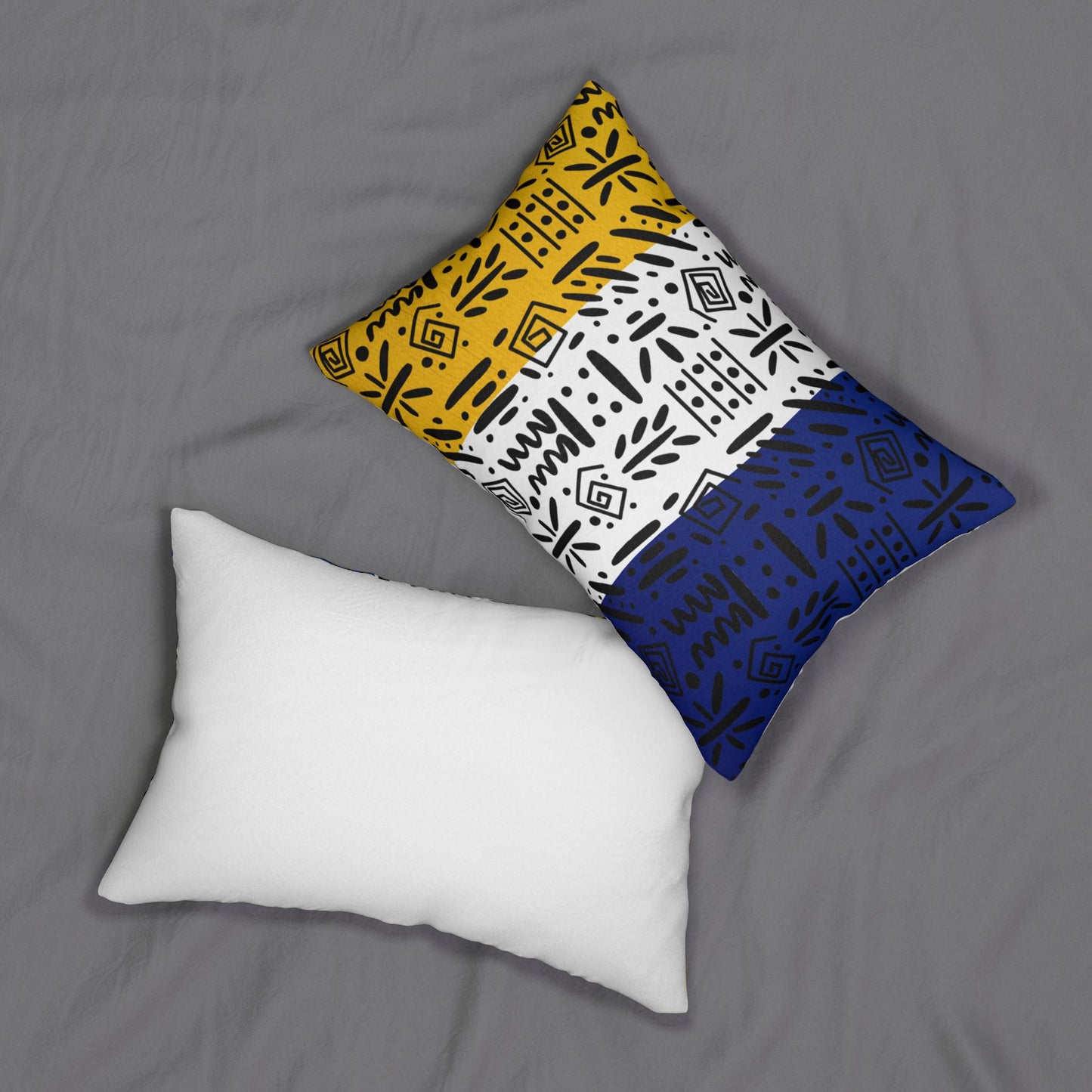 Boho Spun Polyester Lumbar Pillow with Tribal Pattern Water-resistant Hidden Zipper
