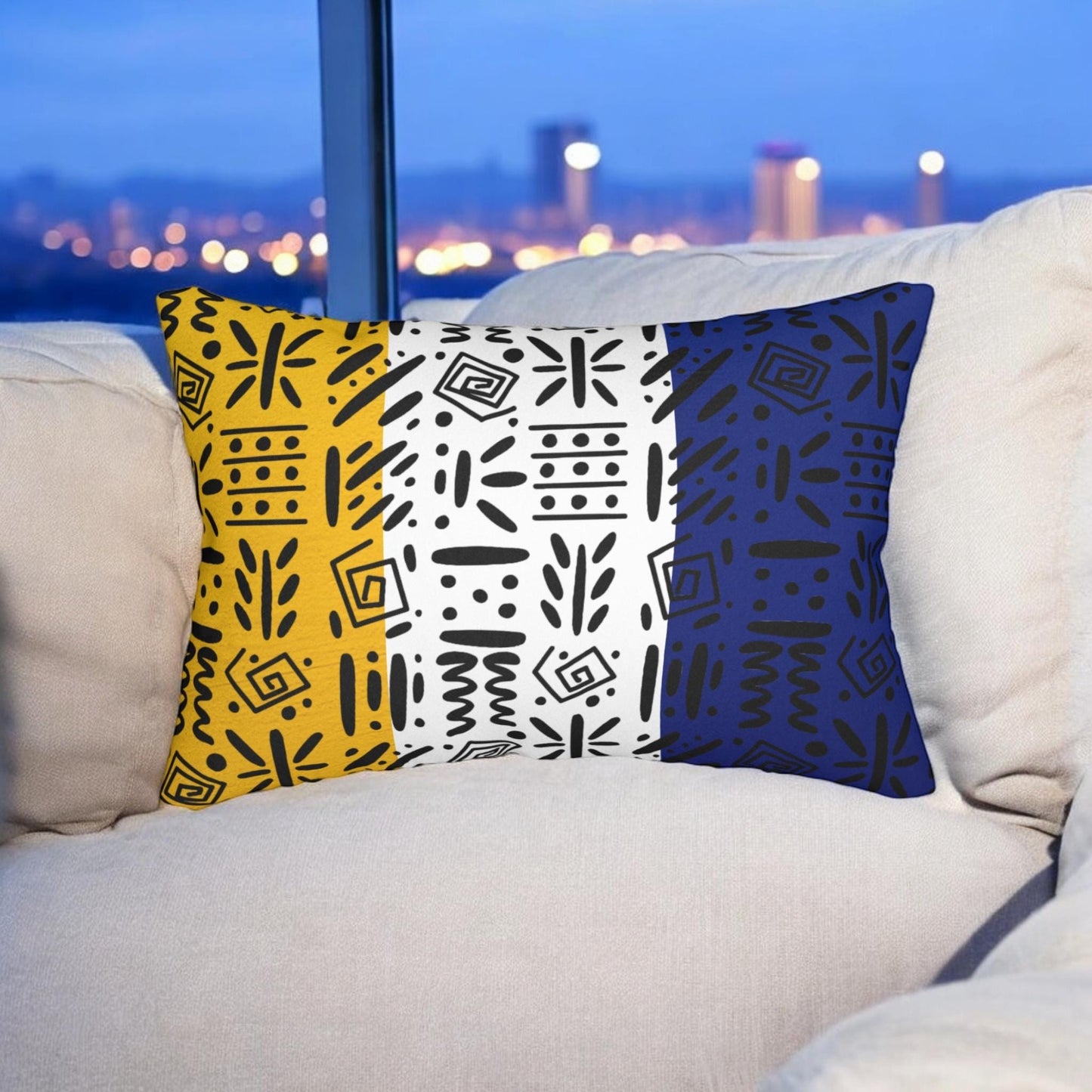 Boho Spun Polyester Lumbar Pillow with Tribal Pattern Water-resistant Hidden Zipper
