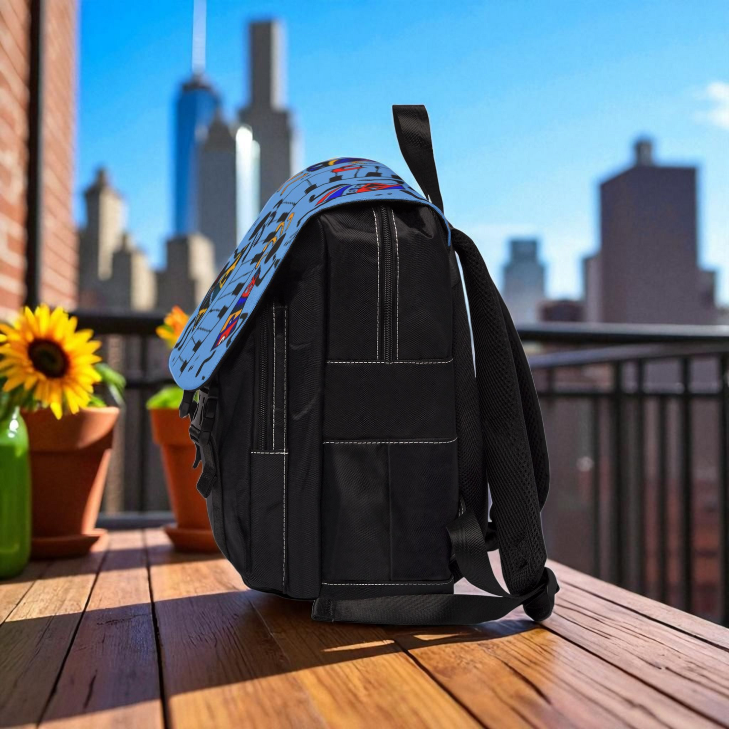Afro Music Cartoon Backpack, Handcrafted Unisex Shoulder Bag for Casual Use