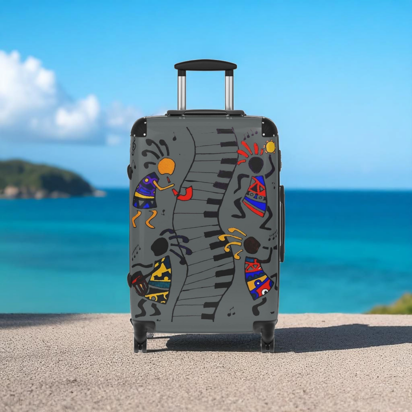 Suitcase, Afro Music Cartoon Suitcase, Handcrafted Luggage Bag, Traveler Gift