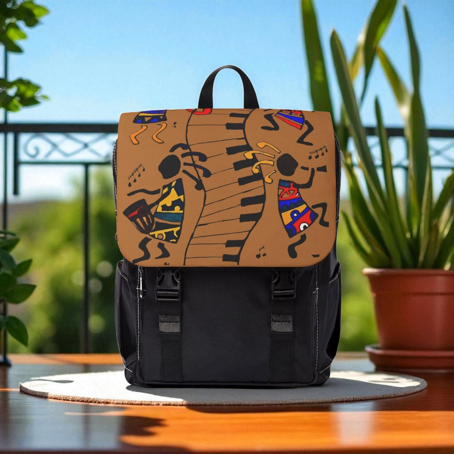 Afro Music Cartoon Backpack, Handcrafted Unisex Shoulder Bag for Casual Use