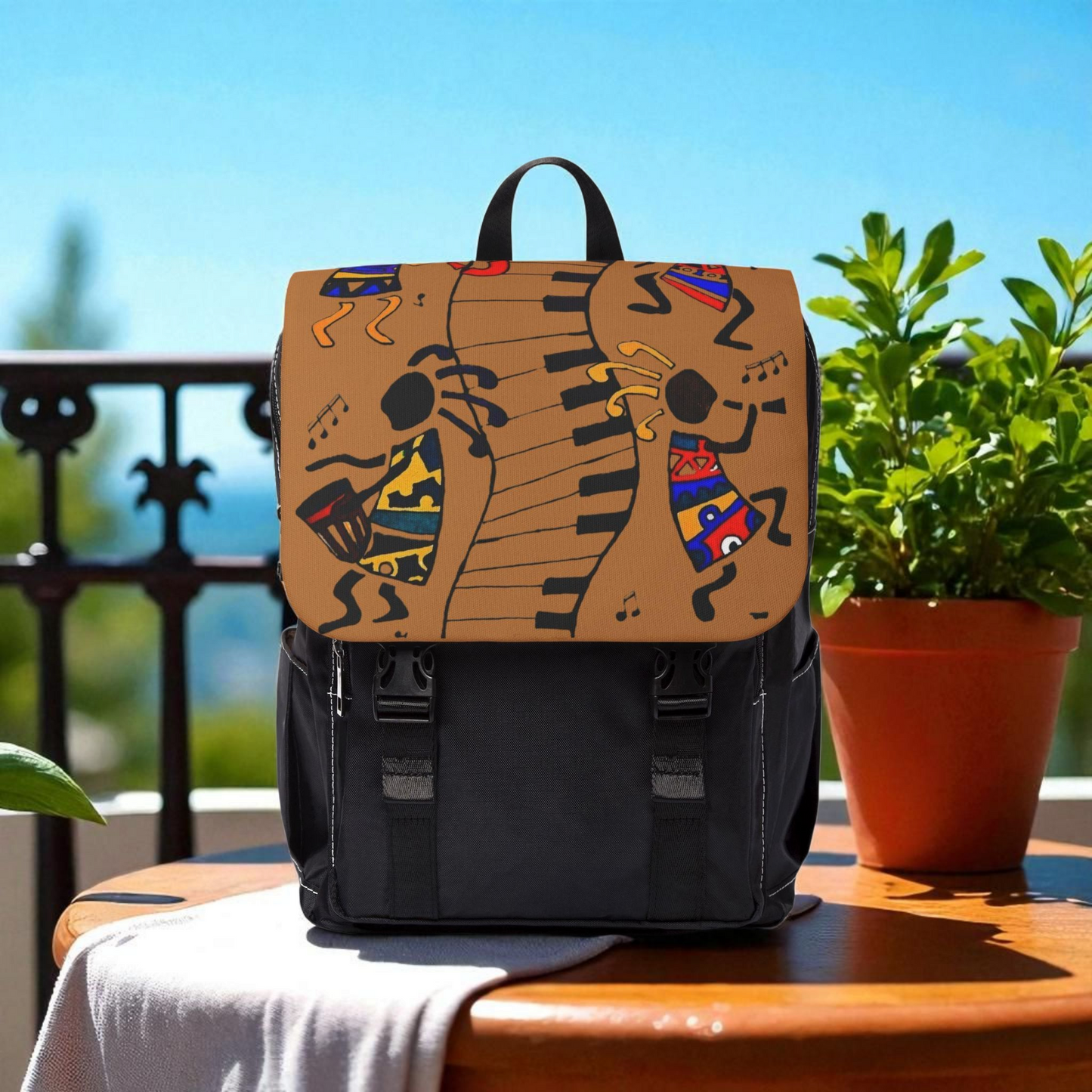 Afro Music Cartoon Backpack, Handcrafted Unisex Shoulder Bag for Casual Use