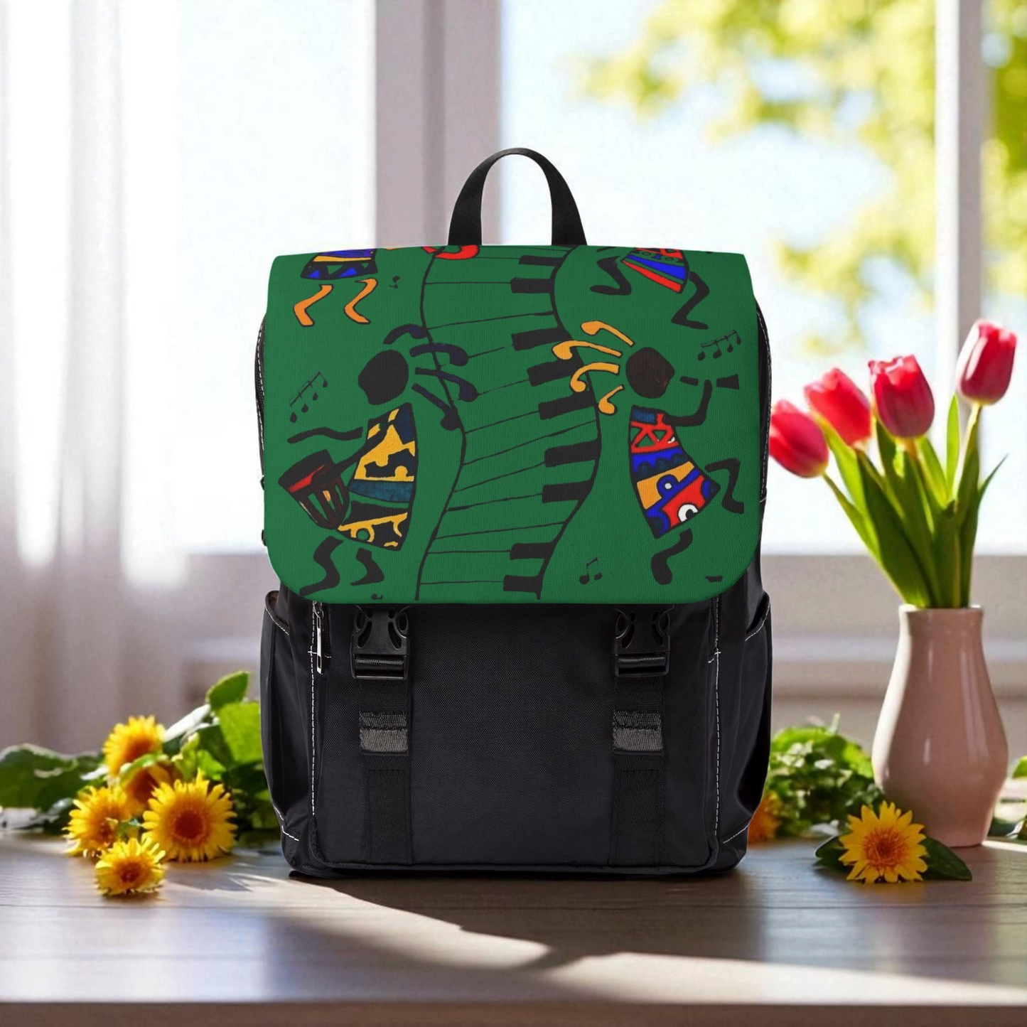 Afro Music Cartoon Backpack, Handcrafted Unisex Shoulder Bag for Casual Use
