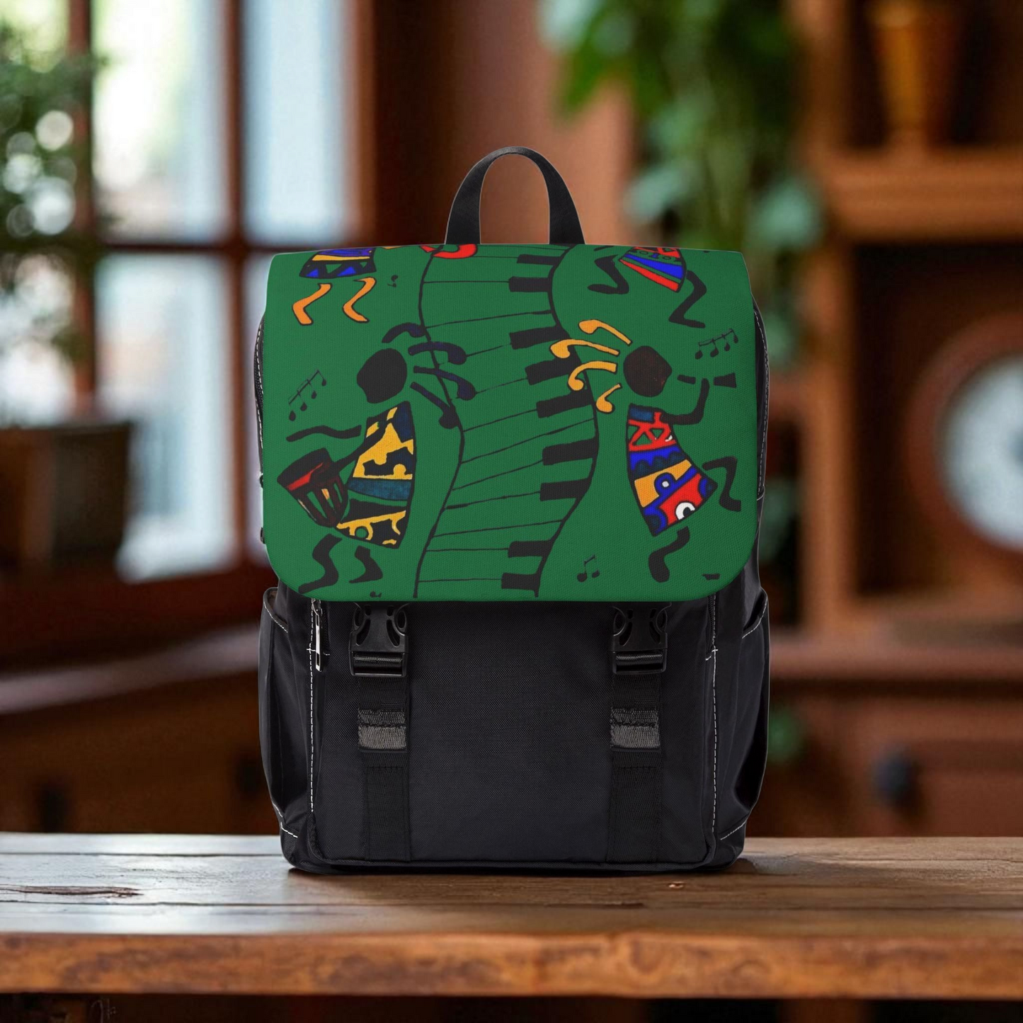 Afro Music Cartoon Backpack, Handcrafted Unisex Shoulder Bag for Casual Use