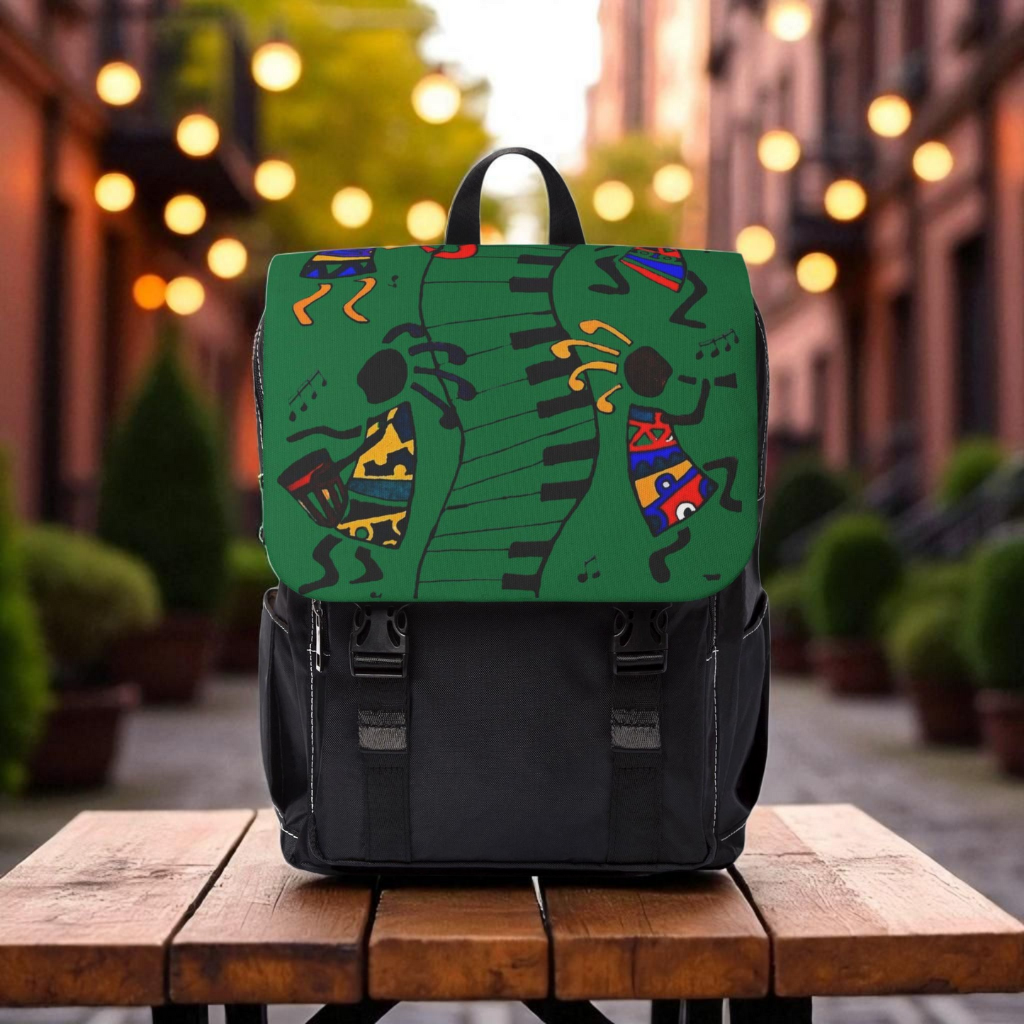 Afro Music Cartoon Backpack, Handcrafted Unisex Shoulder Bag for Casual Use