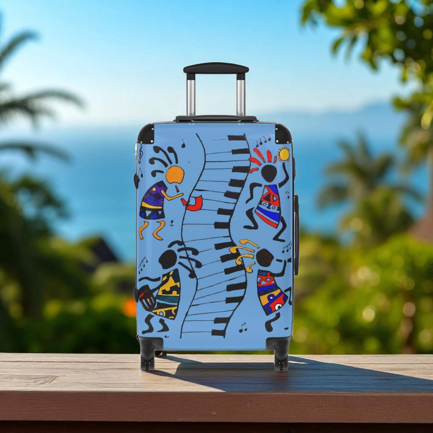 Afro Music Cartoon Suitcase, Handcrafted Luggage Bag, Traveler Gift, Unique Travel Case