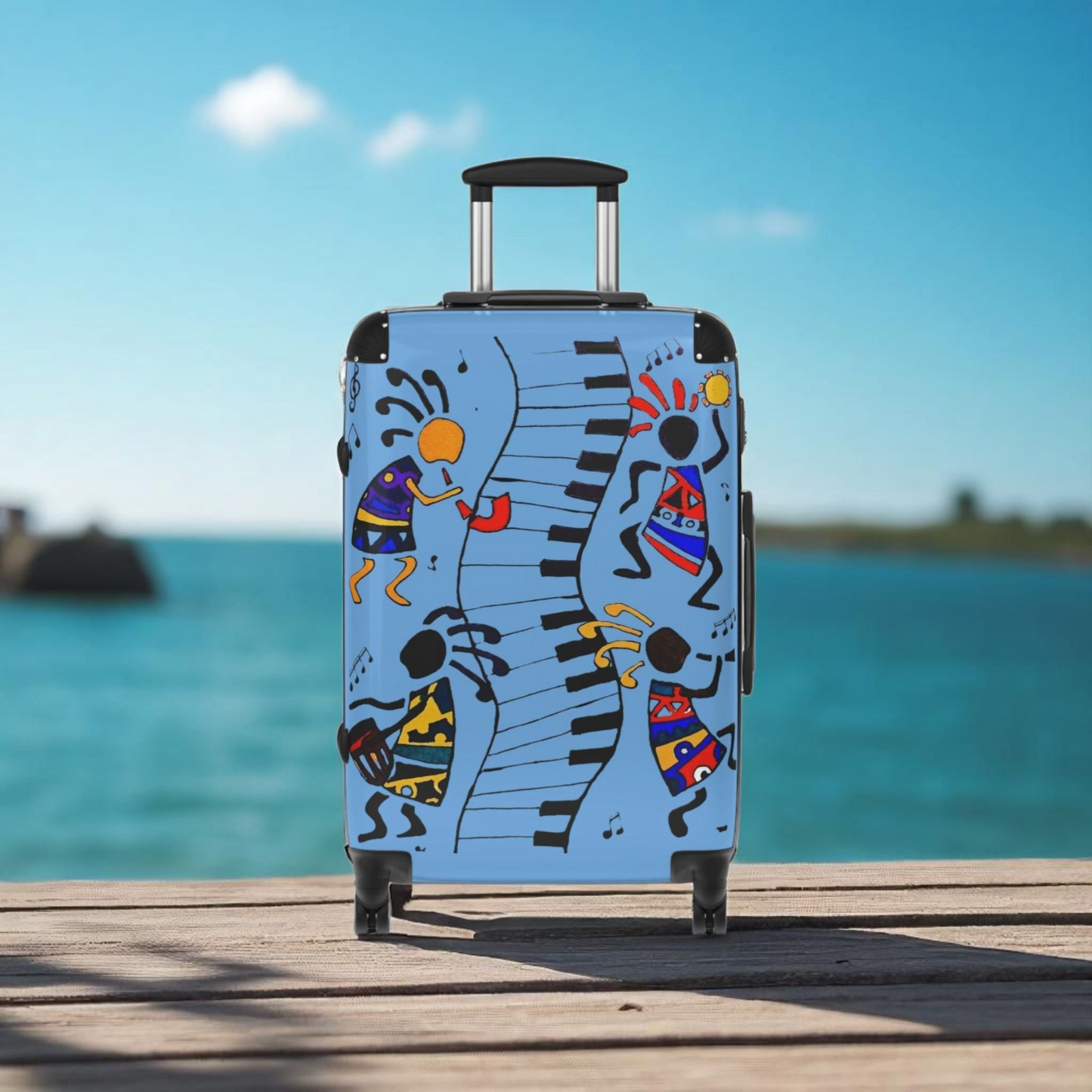 Afro Music Cartoon Suitcase, Handcrafted Luggage Bag, Traveler Gift, Unique Travel Case