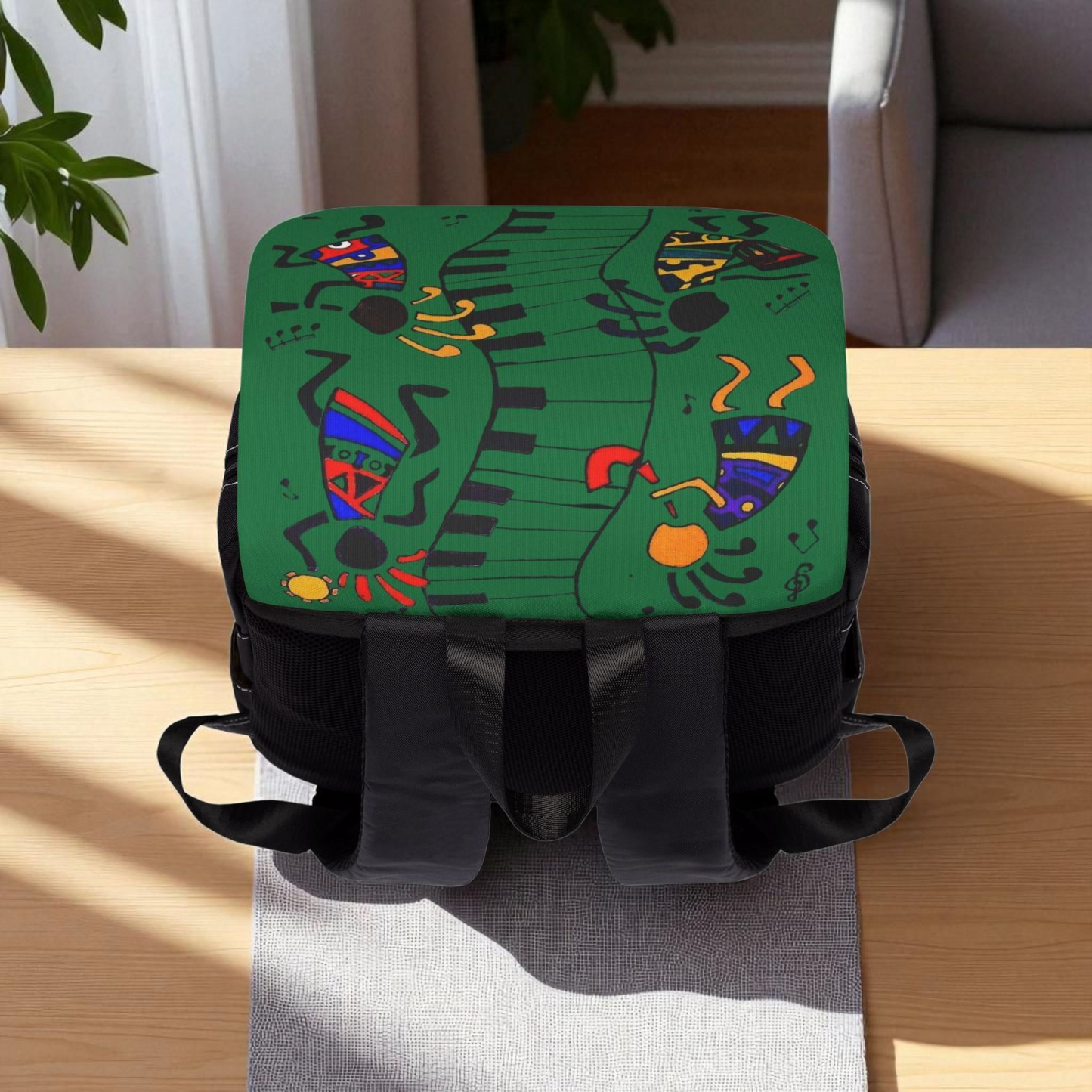 Afro Music Cartoon Backpack, Handcrafted Unisex Shoulder Bag for Casual Use