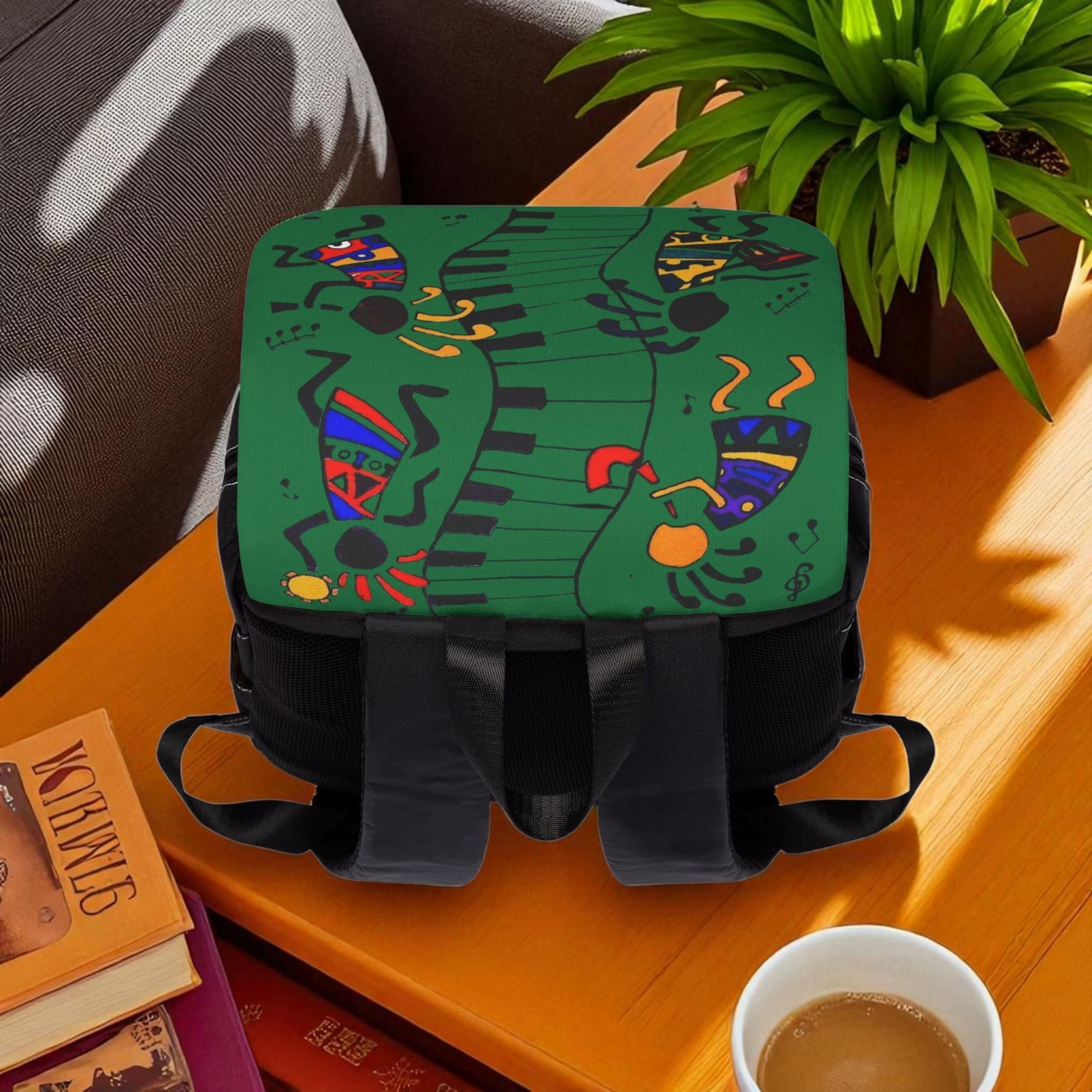 Afro Music Cartoon Backpack, Handcrafted Unisex Shoulder Bag for Casual Use