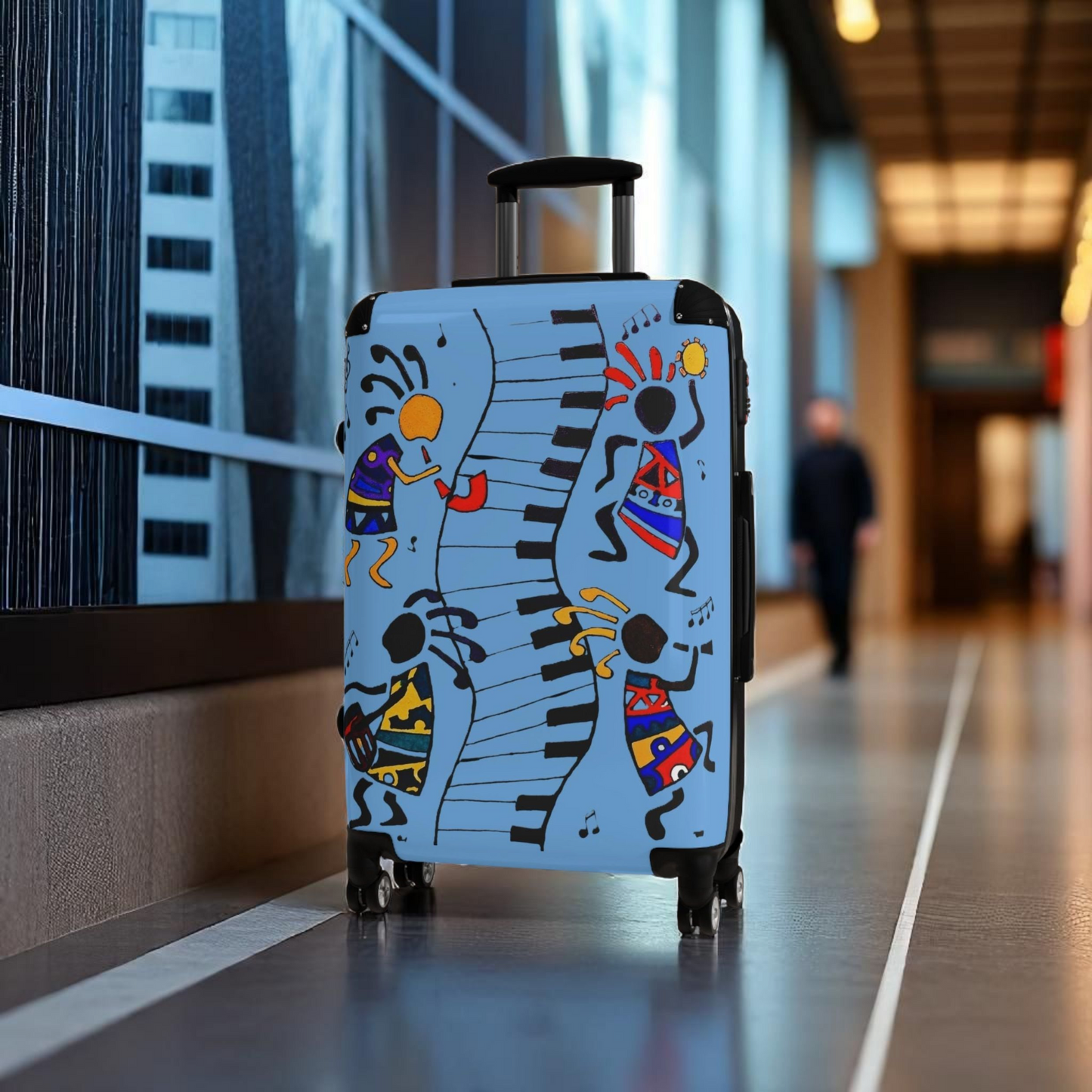 Afro Music Cartoon Suitcase, Handcrafted Luggage Bag, Traveler Gift, Unique Travel Case