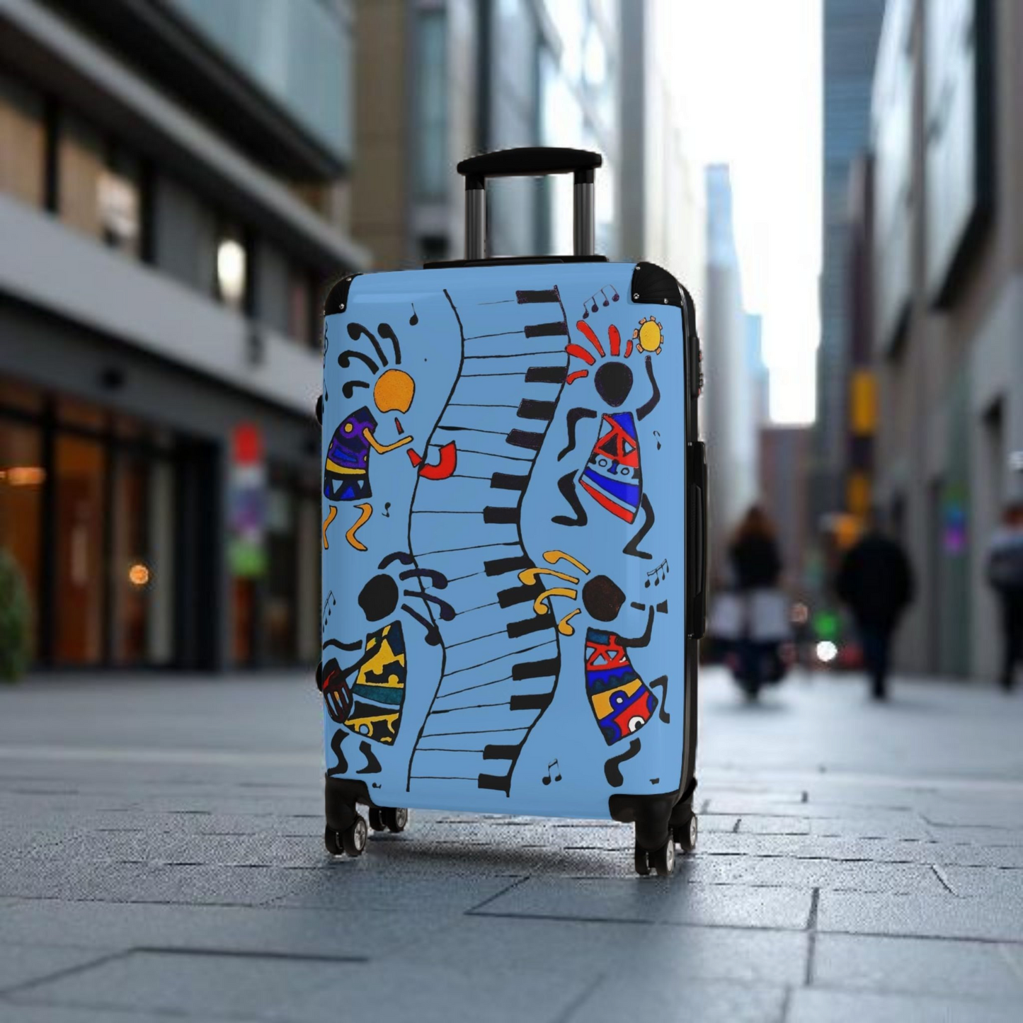 Afro Music Cartoon Suitcase, Handcrafted Luggage Bag, Traveler Gift, Unique Travel Case