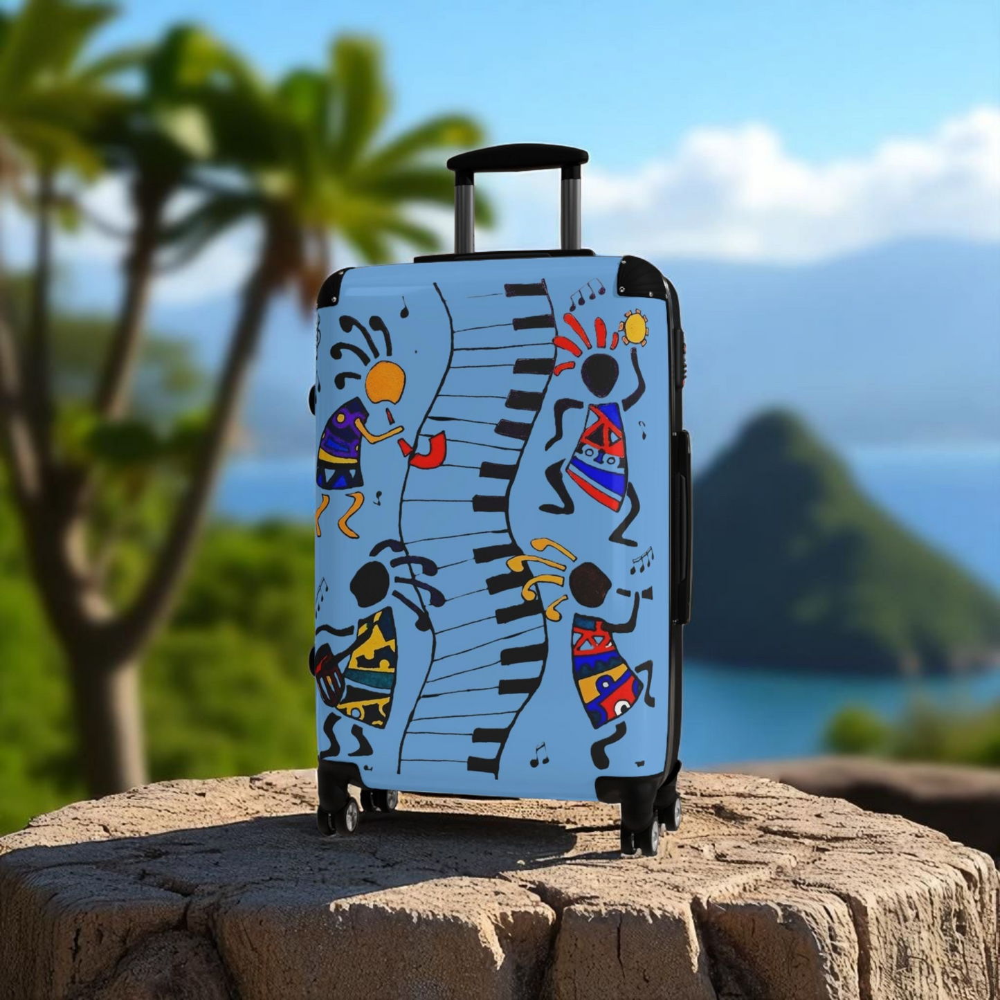 Afro Music Cartoon Suitcase, Handcrafted Luggage Bag, Traveler Gift, Unique Travel Case