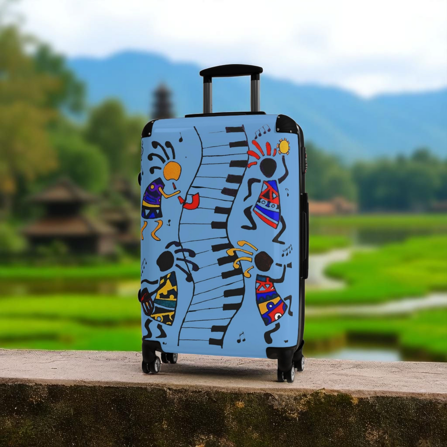 Afro Music Cartoon Suitcase, Handcrafted Luggage Bag, Traveler Gift, Unique Travel Case