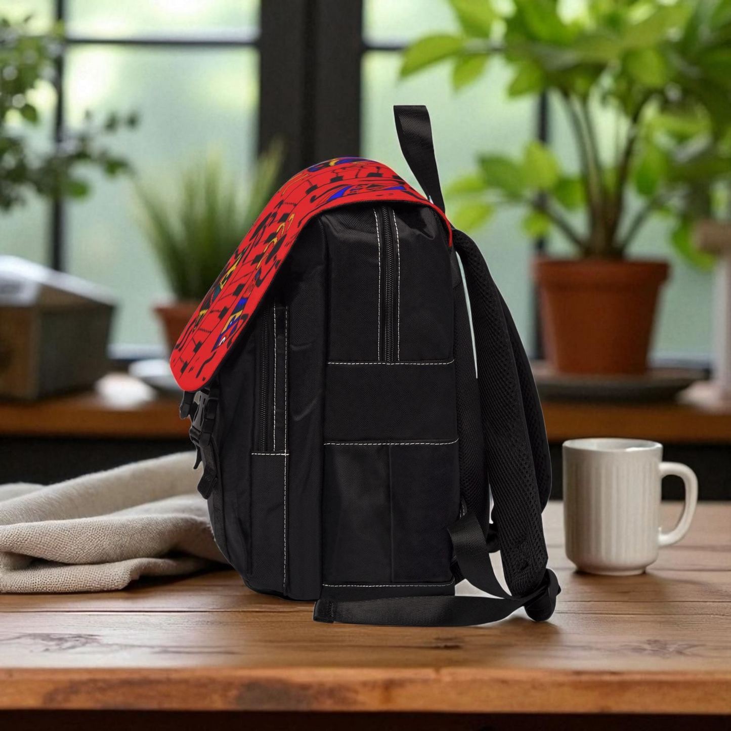 Afro Music Cartoon Backpack, Handcrafted Unisex Shoulder Bag for Casual Use