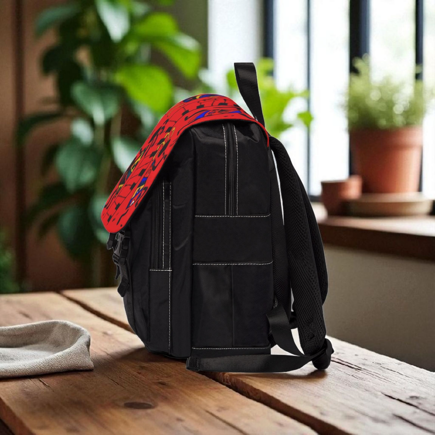 Afro Music Cartoon Backpack, Handcrafted Unisex Shoulder Bag for Casual Use