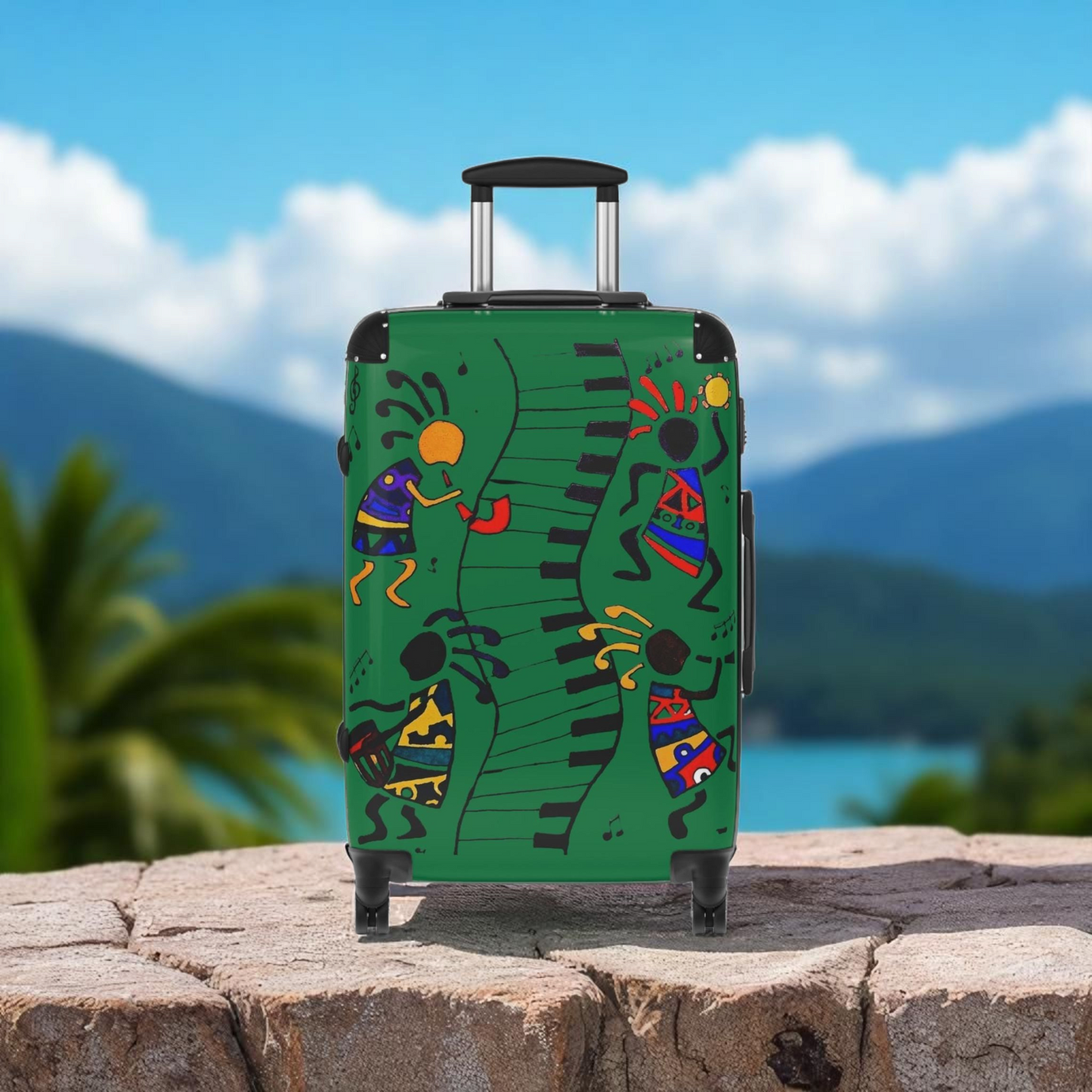 Afro Music Cartoon Suitcase, Handcrafted Luggage Bag, Traveler Gift, Unique Travel Case