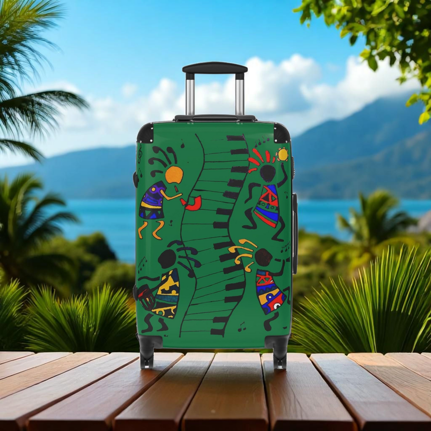 Afro Music Cartoon Suitcase, Handcrafted Luggage Bag, Traveler Gift, Unique Travel Case