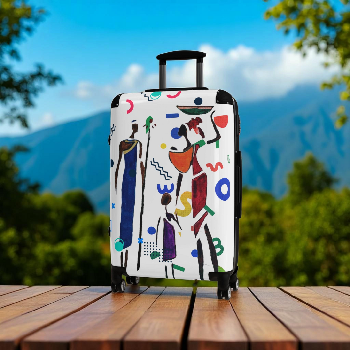 Cartoon Afro Family Suitcase, Handcrafted Doodles, Kid's Luggage, Travel Bag