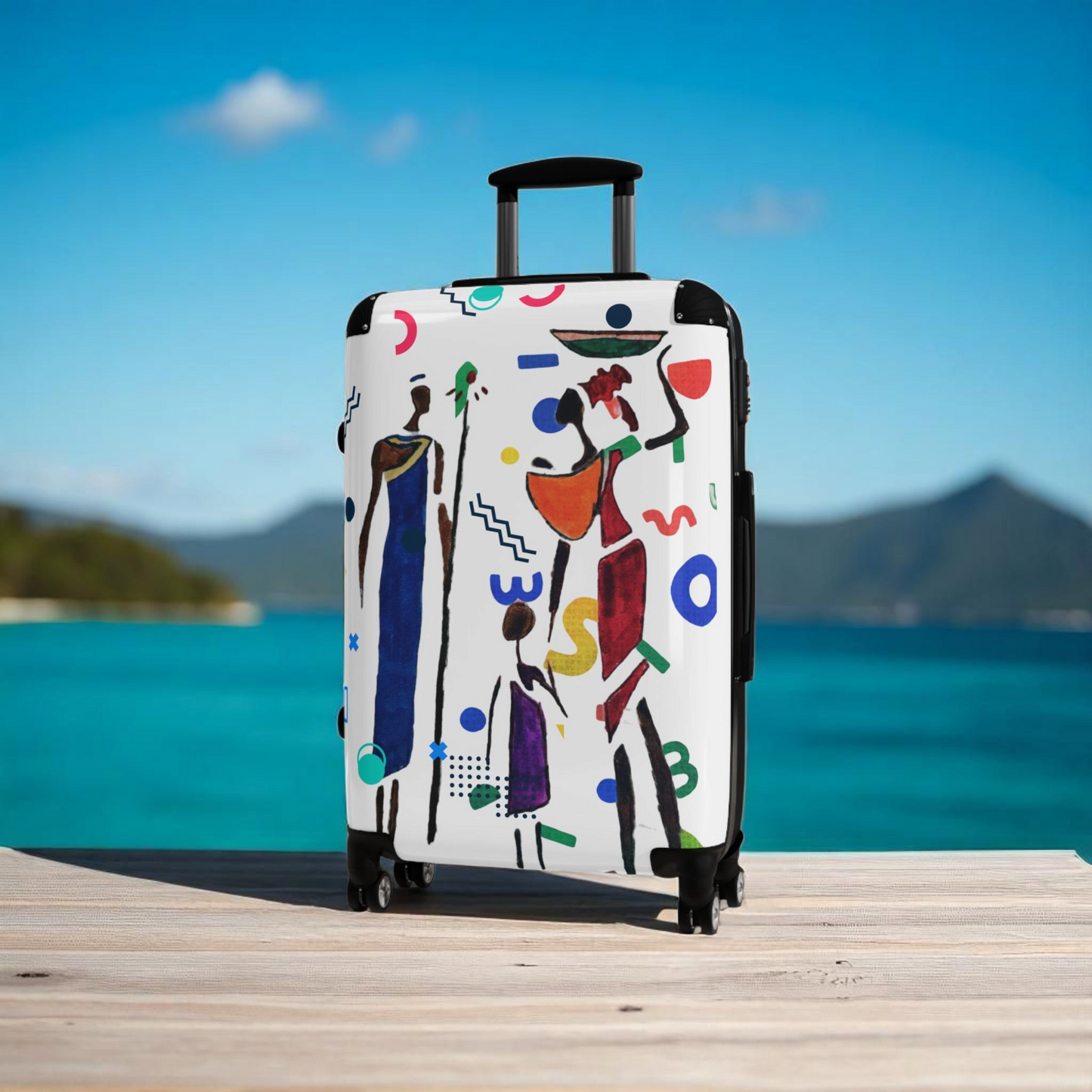 Cartoon Afro Family Suitcase, Handcrafted Doodles, Kid's Luggage, Travel Bag