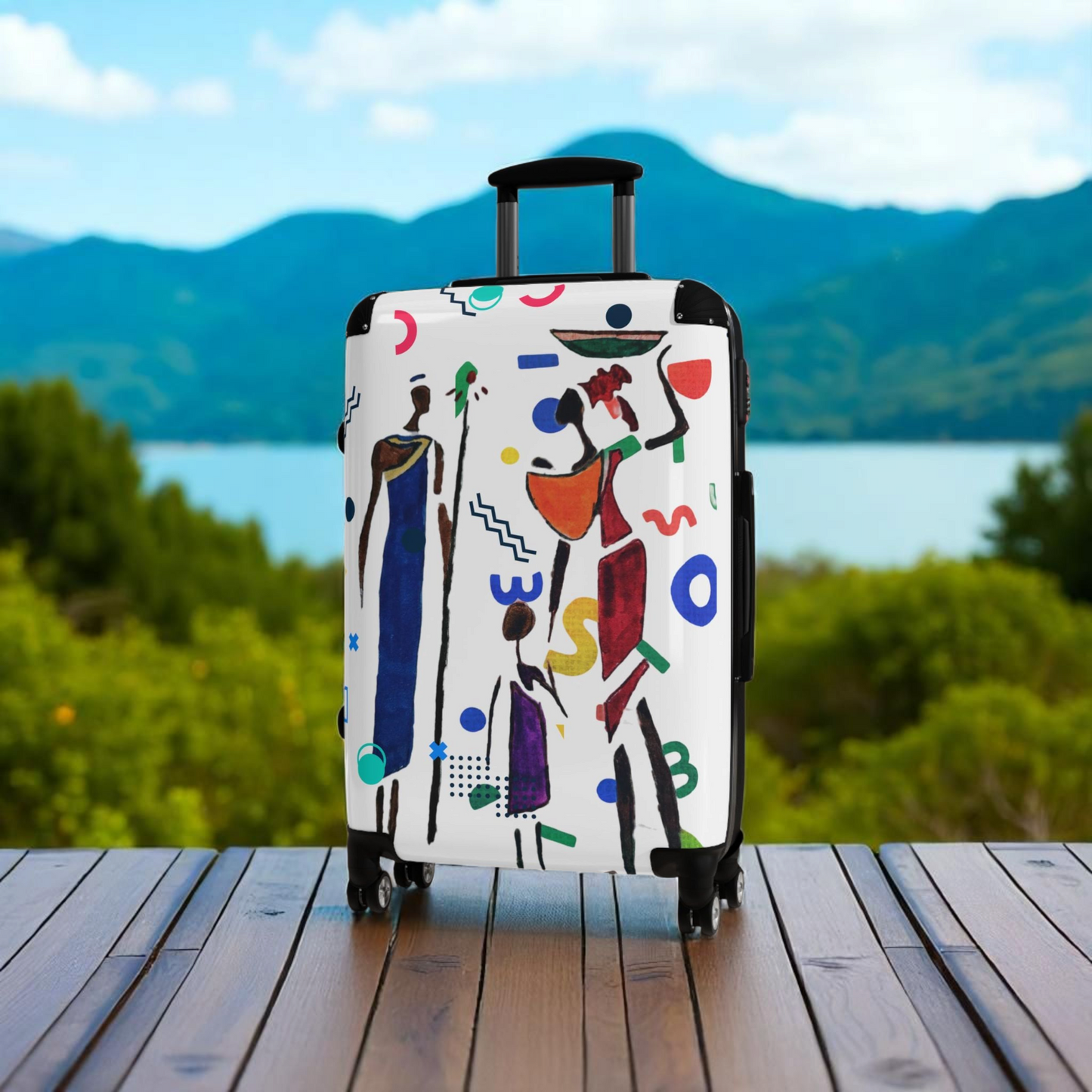Cartoon Afro Family Suitcase, Handcrafted Doodles, Kid's Luggage, Travel Bag