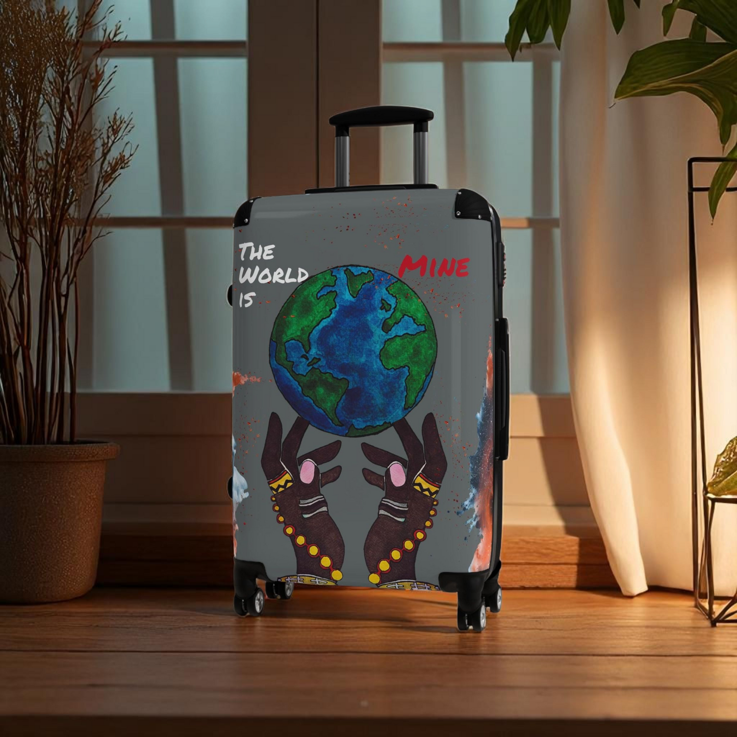 Handcrafted Afro Galactic Art Suitcase, Travel Luggage, African Inspired Carry-On Bag