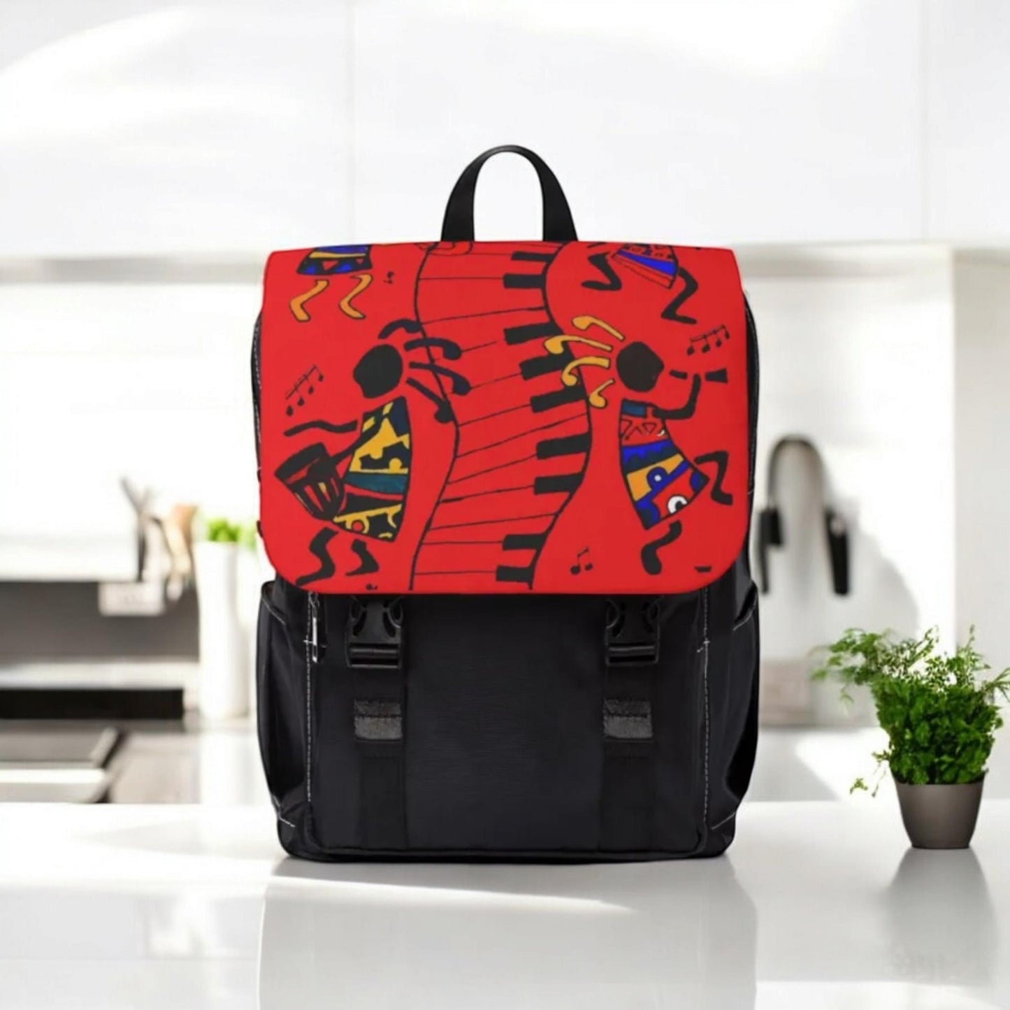 Afro Music Cartoon Backpack, Handcrafted Unisex Shoulder Bag for Casual Use