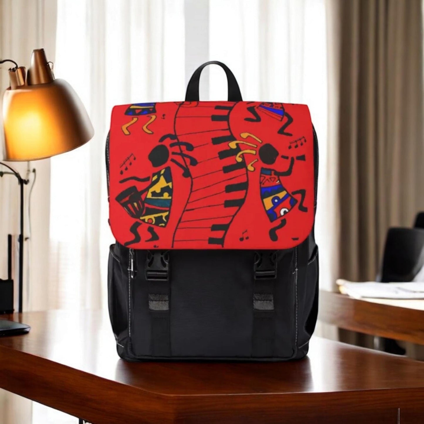 Afro Music Cartoon Backpack, Handcrafted Unisex Shoulder Bag for Casual Use