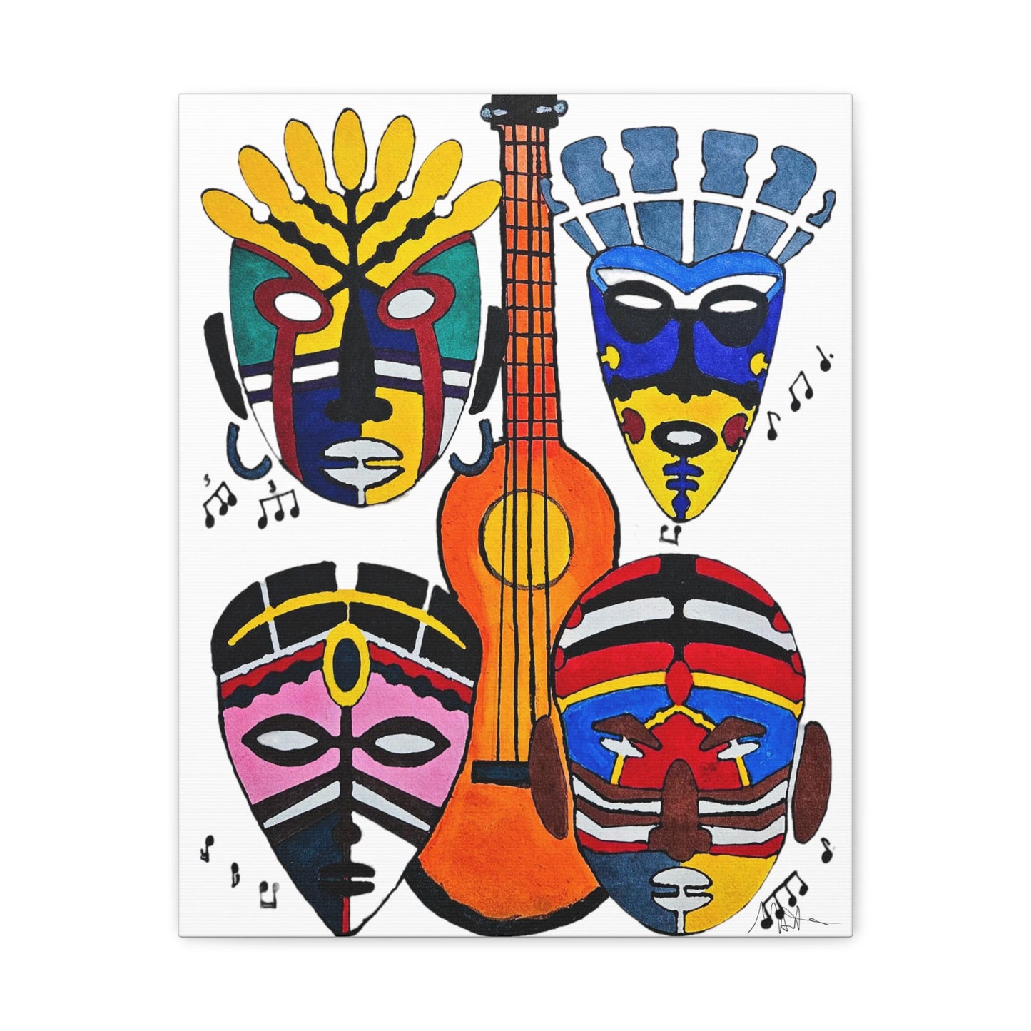 Tribal Mask Canvas, Singing Mask Painting, Wall Art Decor, Home Office Decoration