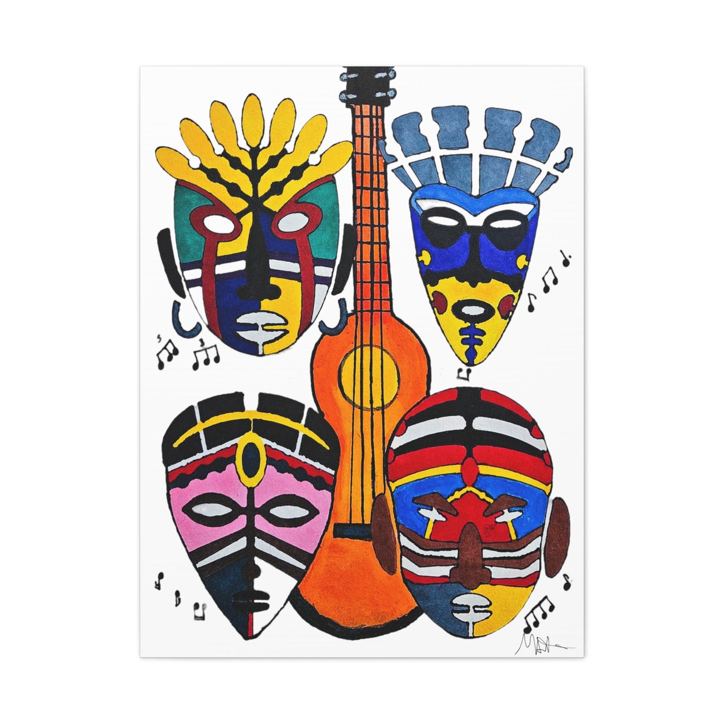 Tribal Mask Canvas, Singing Mask Painting, Wall Art Decor, Home Office Decoration