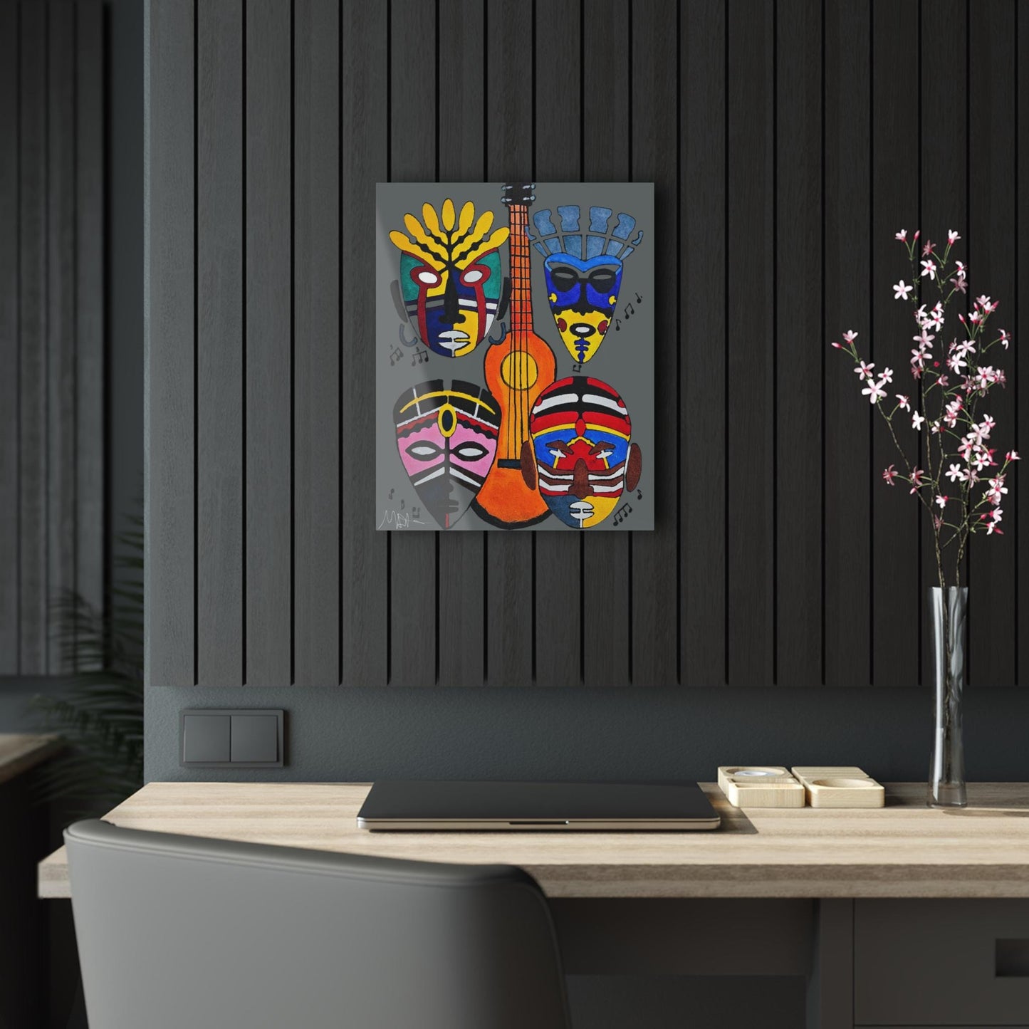 Tribal Mask Acrylic Prints, Wall Art Decor, Native American Artwork, Home Office Decor