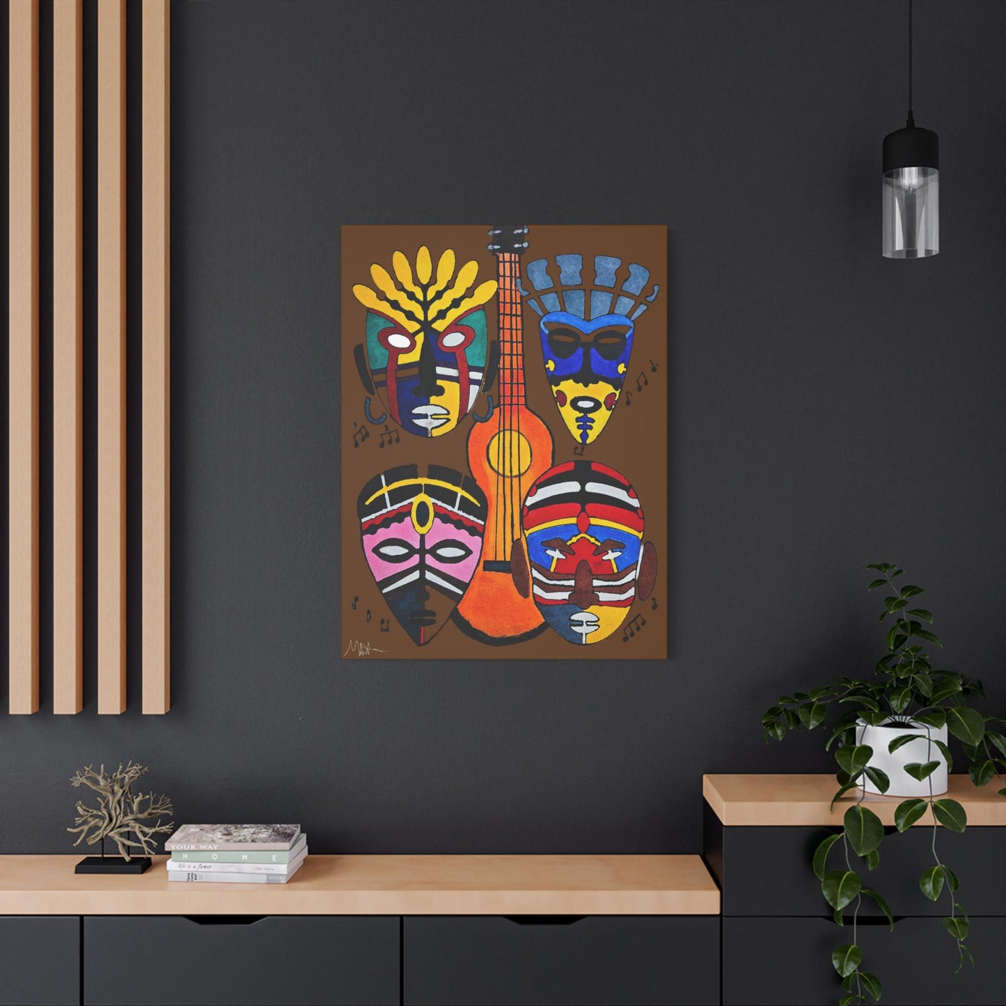 Tribal Mask Canvas, Singing Mask Painting, Wall Art Decor, Home Office Decoration