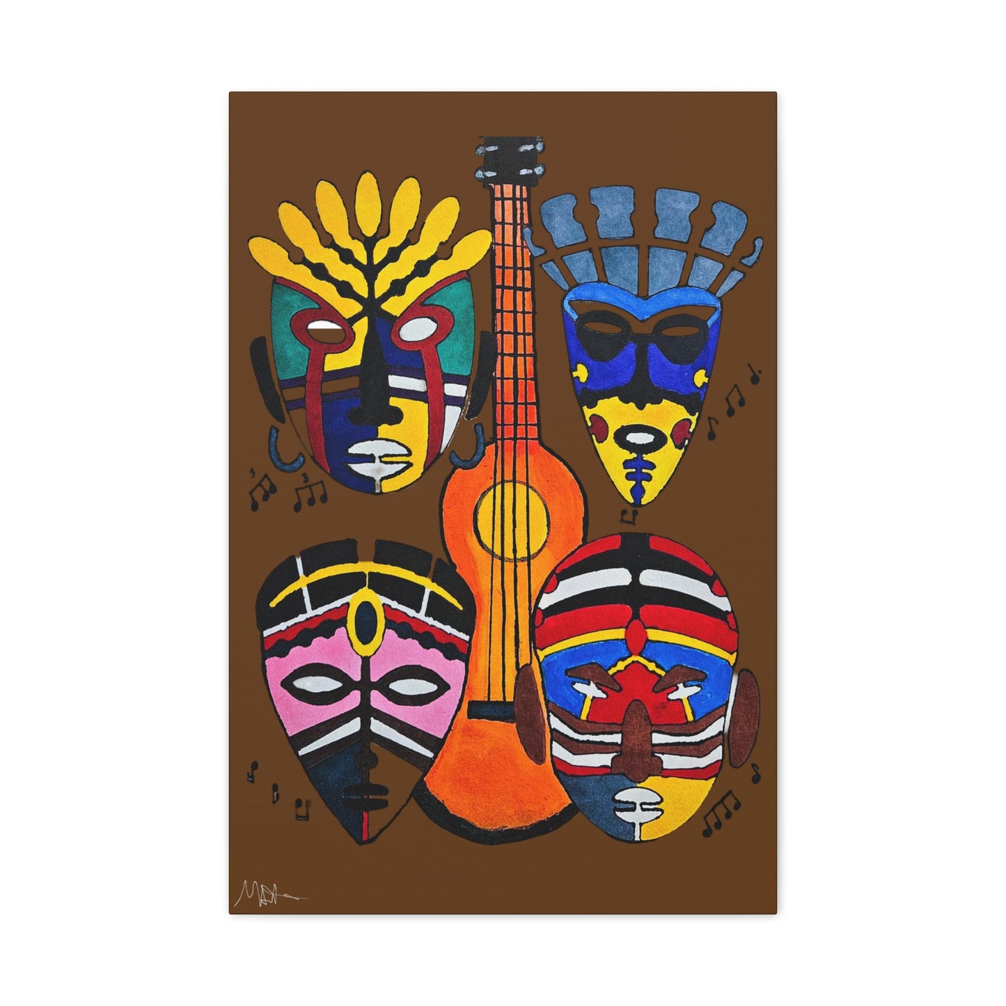 Tribal Mask Canvas, Singing Mask Painting, Wall Art Decor, Home Office Decoration