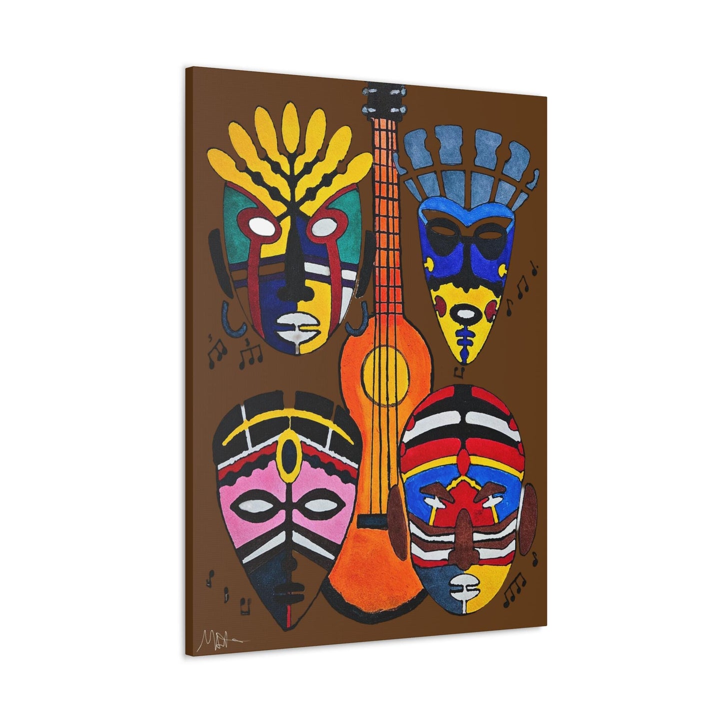 Tribal Mask Canvas, Singing Mask Painting, Wall Art Decor, Home Office Decoration