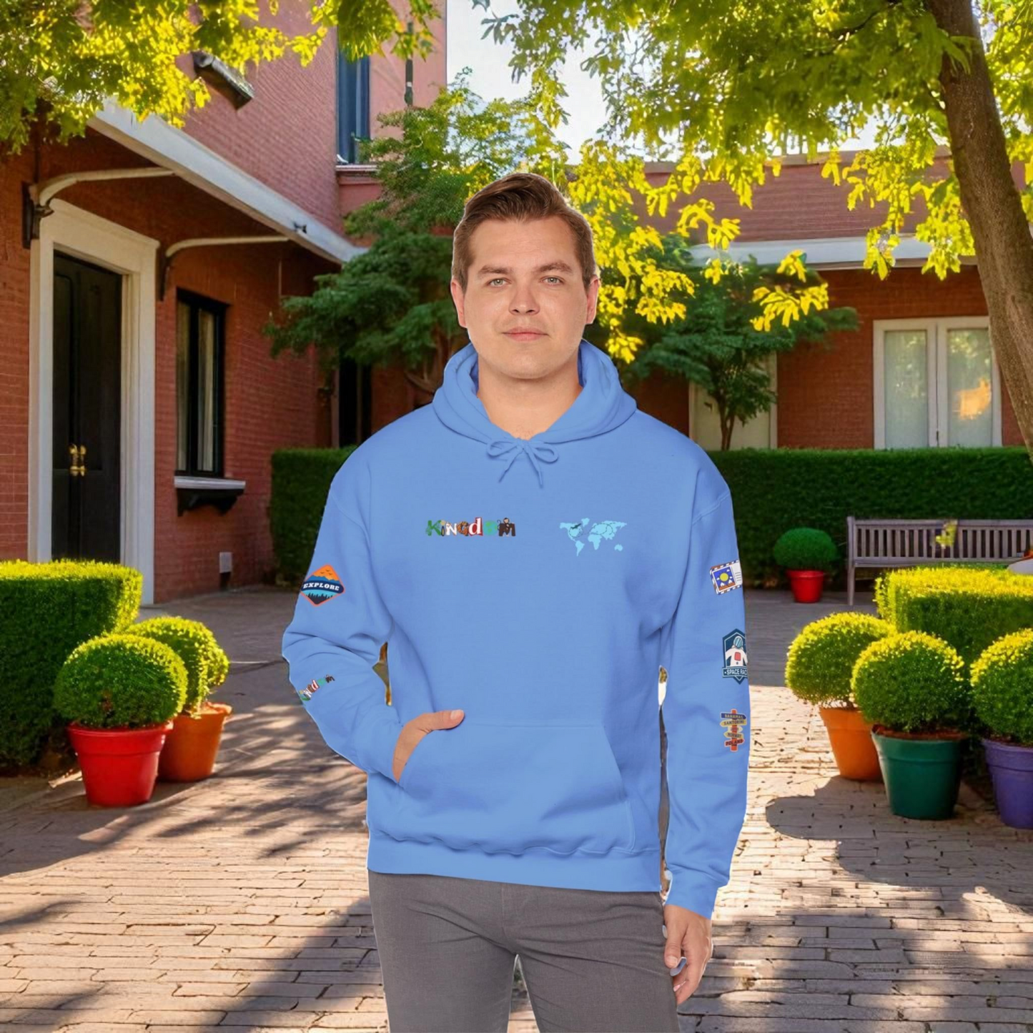 Travel Badge Graphic Hoodie, Wanderlust Sweatshirt, Vacation Inspired Pullover