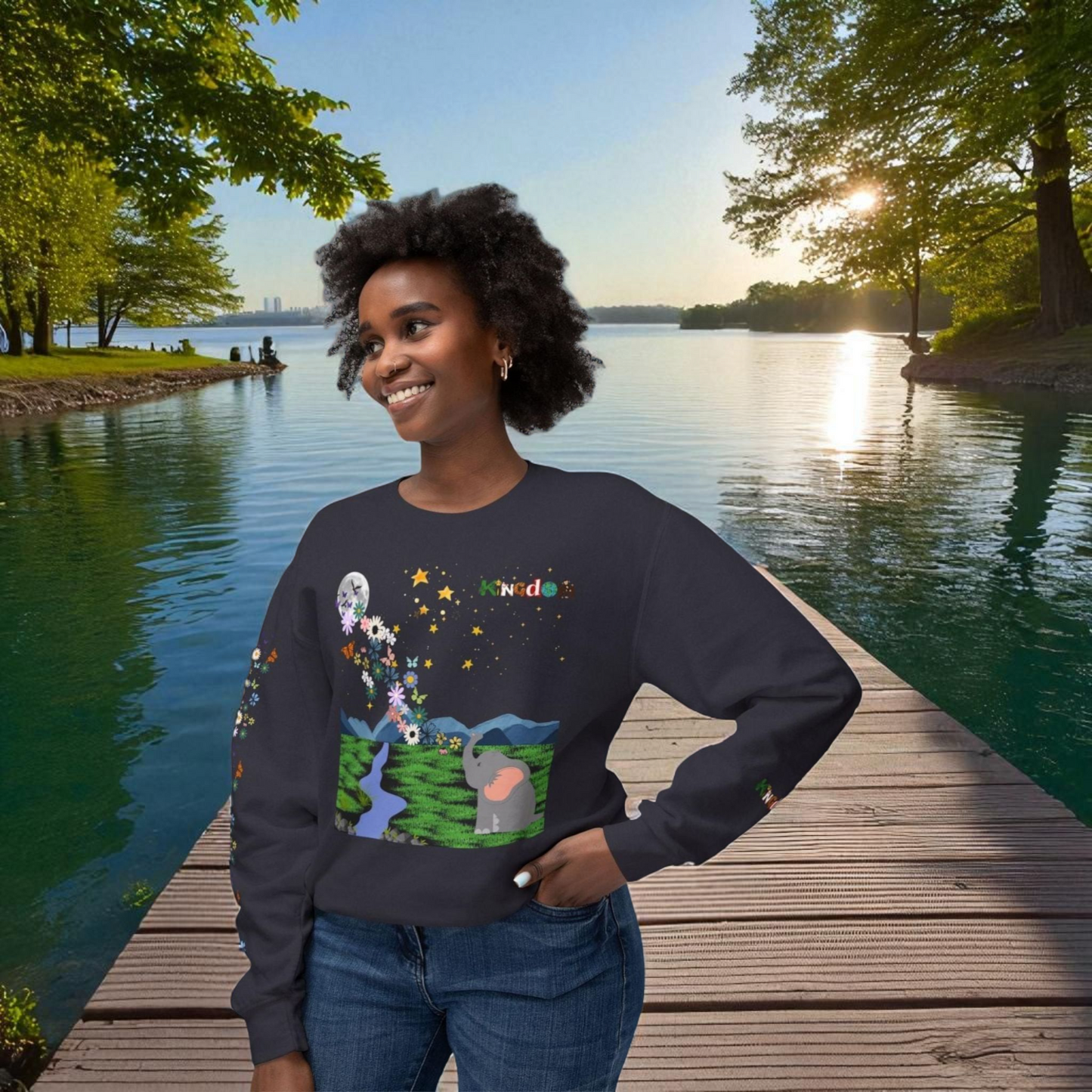 Nature Inspired Elephant Floral Unisex Sweatshirt, Wildlife Graphic Crewneck Sweater