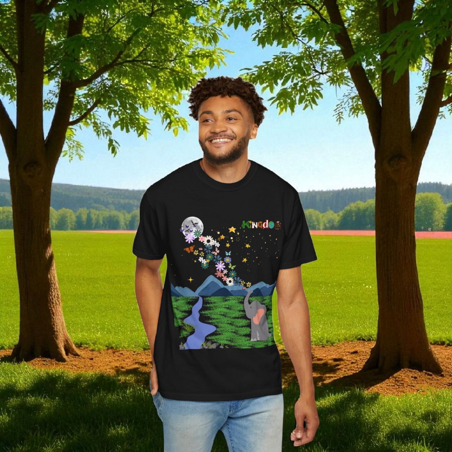 Night Sky Elephant Unisex T-shirt, Nature Graphic Floral Tee, Constellation Shirt